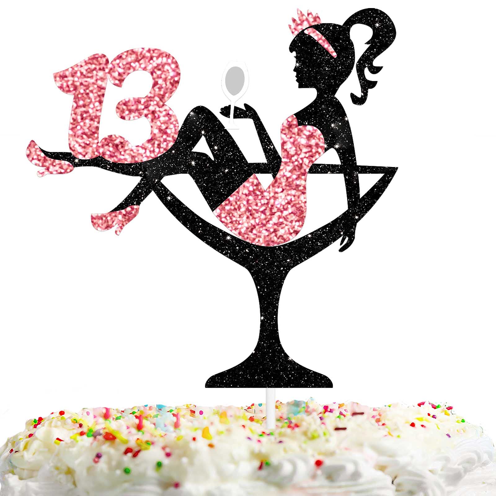 Sitting Girl Cake Topper Picks For Girl Lady 13Th Birthday Makeup Spa Theme Party Decoration Supplies 13 Silhouette High Heeled