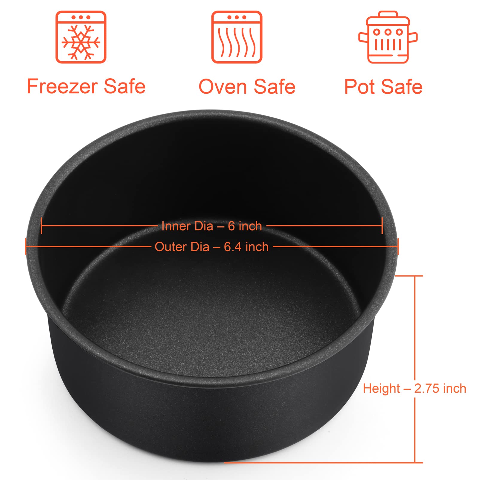 Teamfar Cake Pan, 6 X 2.75 Coated Birthday Wedding Cake Pan Round Baking Pans, With Stainless Steel Core & Non-Stick Coating, To