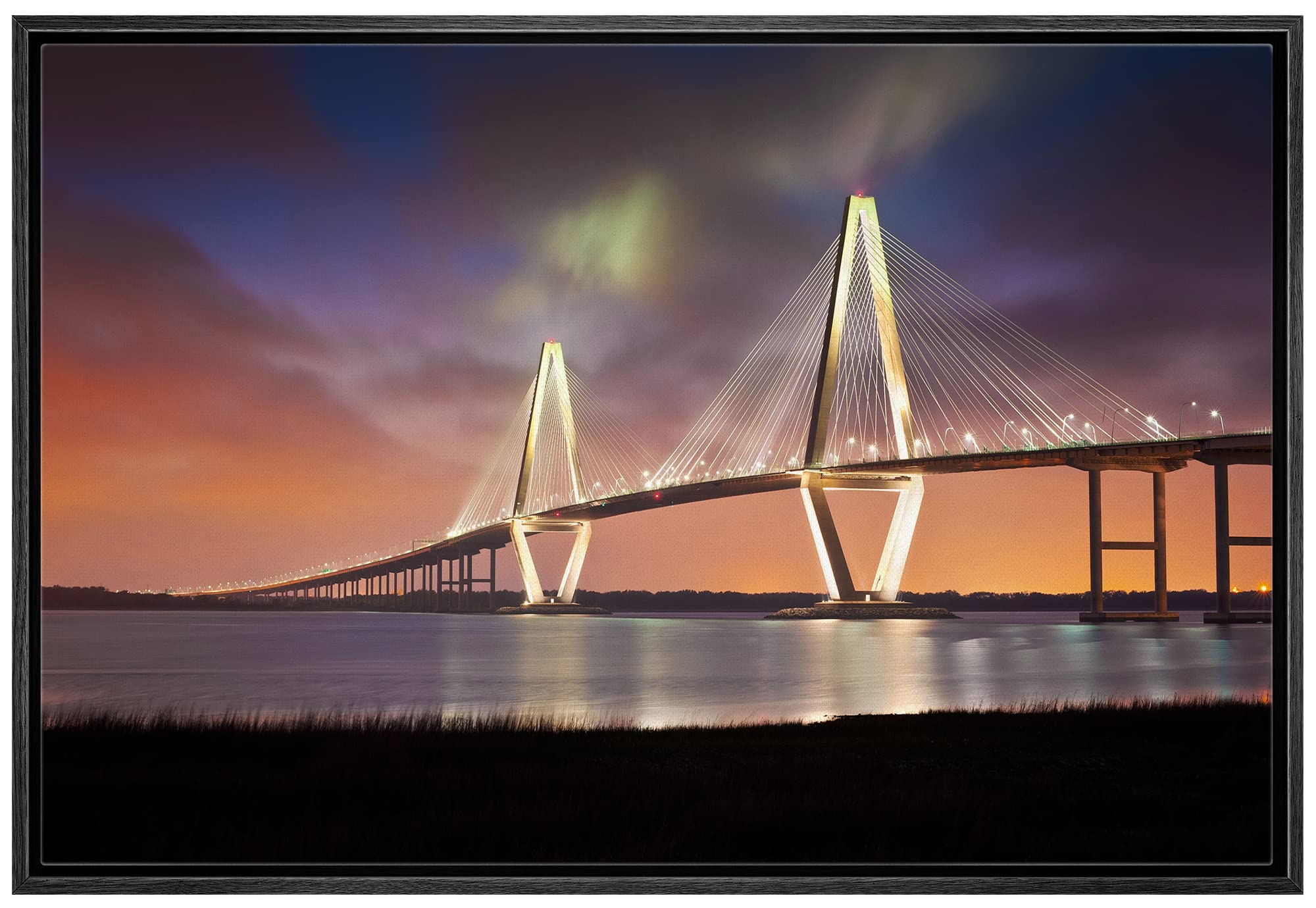 Wall26 Arthur Ravenel Jr Cooper River Bridge Charleston South Carolina - Framed Canvas Art Wall Art - 24''X36'' Black