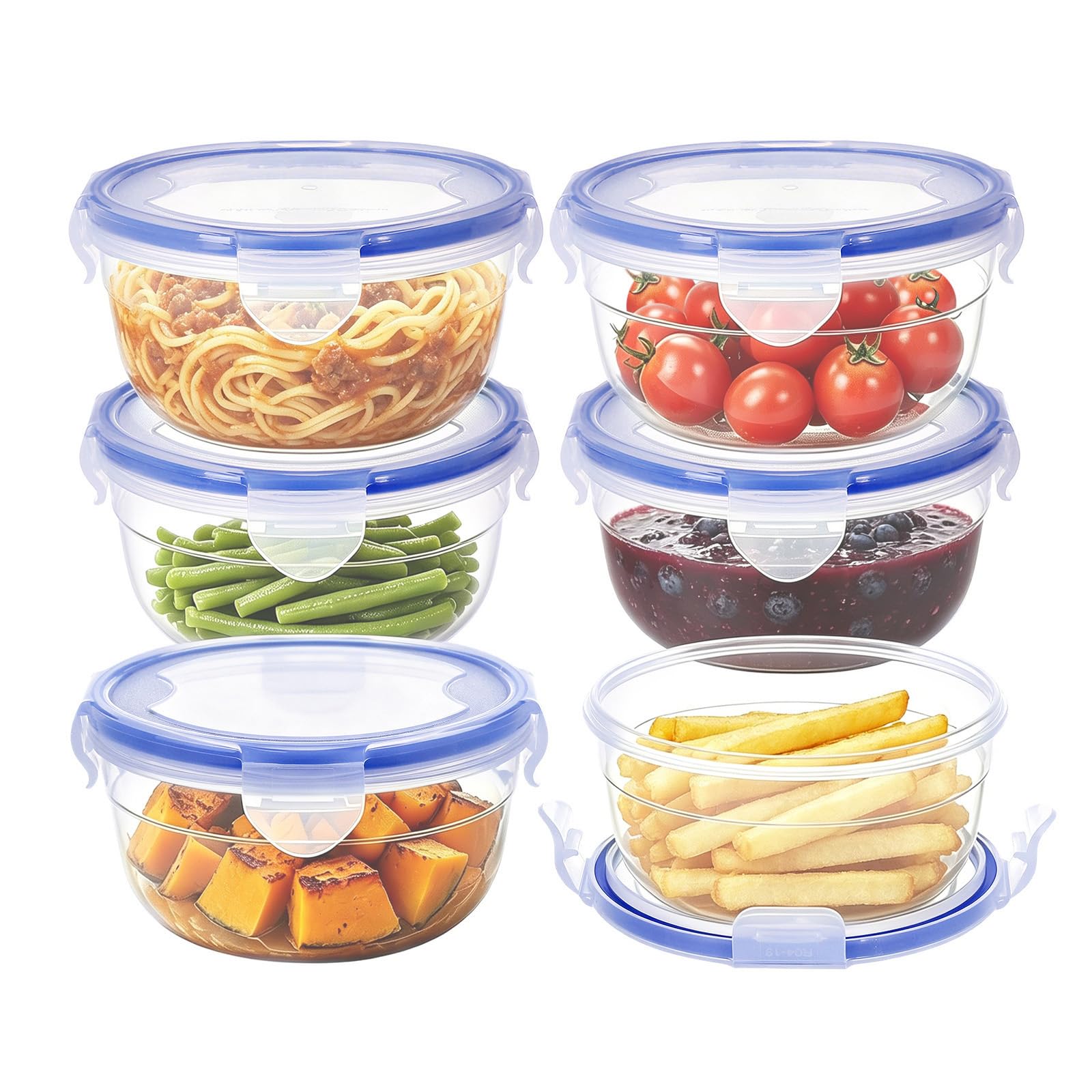KIGI Round Food Storage Container, Leakproof Plastic Bowls with Lid Set for Soup, Snack, Fruit, Meal Prep & Lunch, 4 Sided Locki