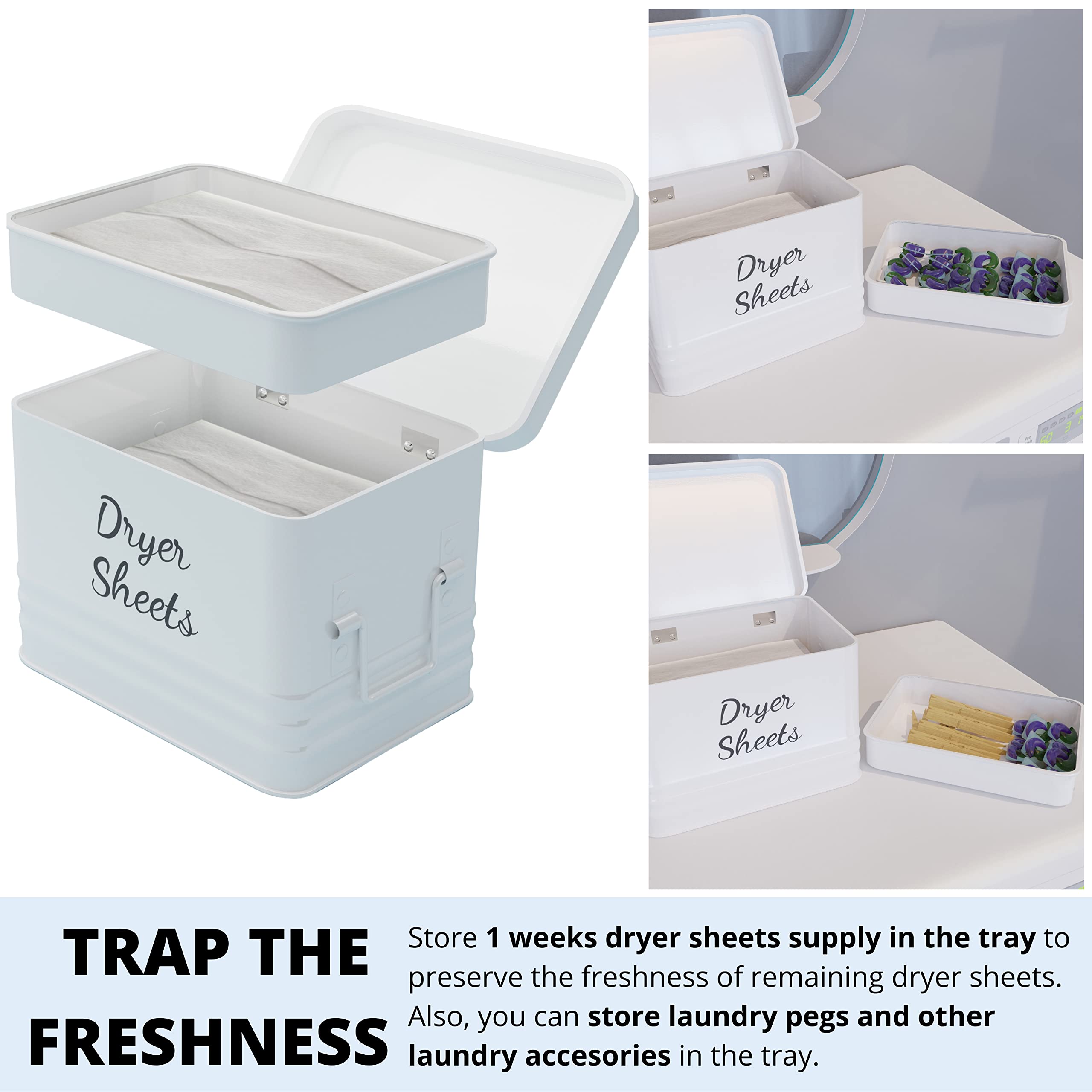 Quilivik Farmhouse Metal Dryer Sheet Holder For Laundry Room With Hinged Lid - Large Metal Fabric Softener Dispenser - Dryer She