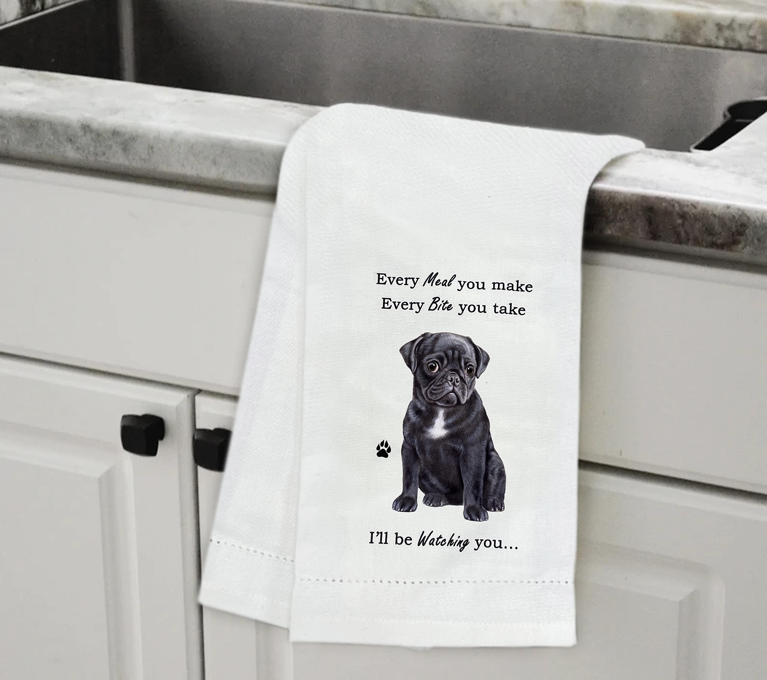 E&S Imports Black Pug Kitchen Towel - Soft Highly Absorbent - Black Pug Gifts - Dish Towels For Washing Dishes - Tea Towels - Re