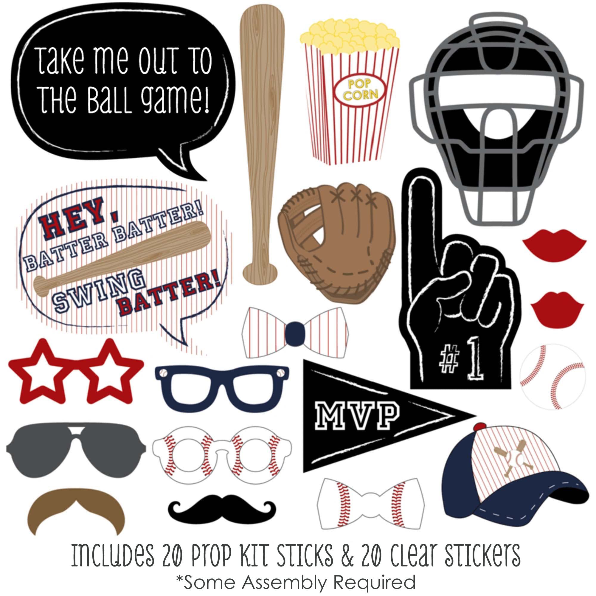 Big Dot Of Happiness Batter Up - Baseball Photo Booth Props Kit - 20 Count