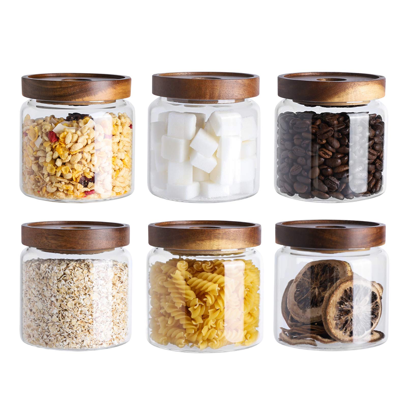 Kanwone Glass Storage Jars Set Of 6, 17 Ounce Airtight Food Storage Containers With Bamboo Lids, Clear Glass Canisters For Pantr
