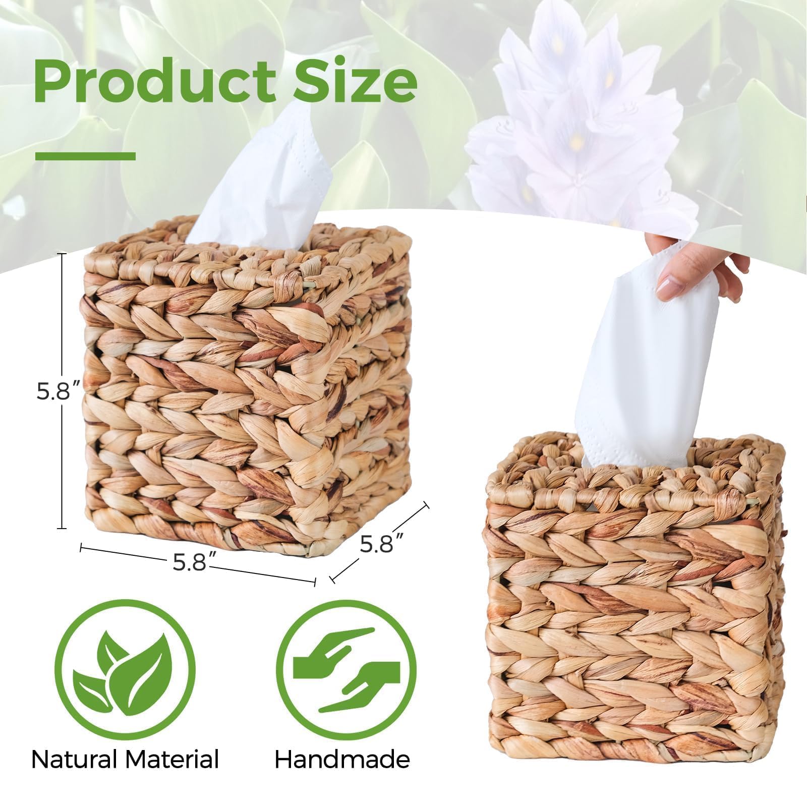 Rattan Tissue Box Cover Square, Wicker Tissue Box Holder Facial Tissues Boxes, Hand Woven Square Tissue Box Cover Tissue Holder