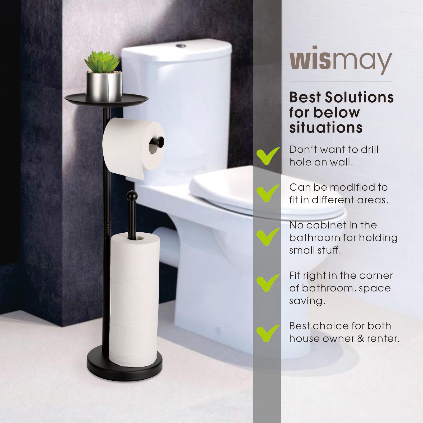 Standing Toilet Paper Holder With Phone Shelf, Holds 5 Rolls, Free Standing Tp Roll Holder For Bathroom, Practical Shelf On Top