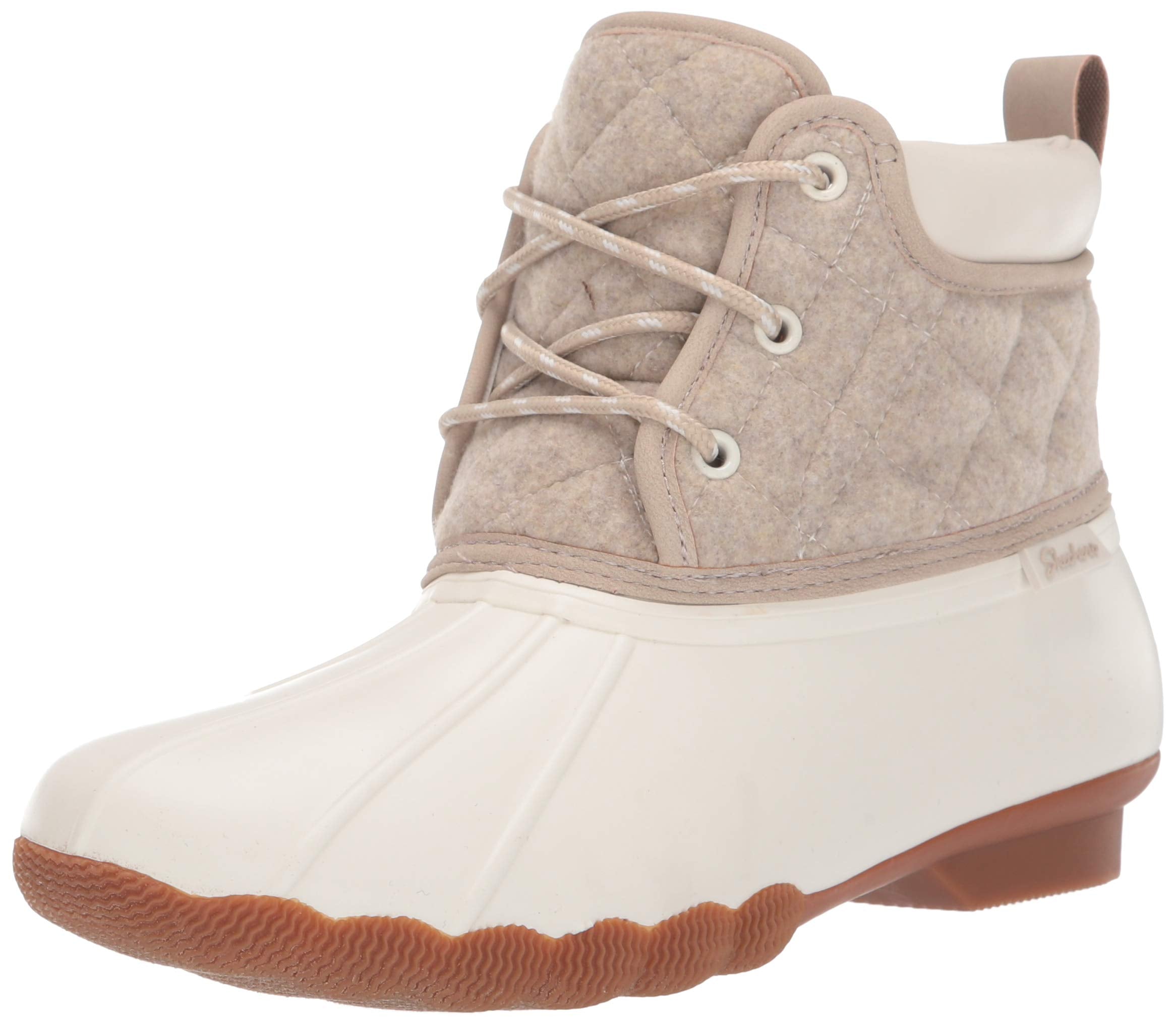 Skechers Womens Pond-Lil Puddles-Mid Quilted Lace Up Duck Boot With Waterproof Outsole Rain, Naturaltan, 10 M Us