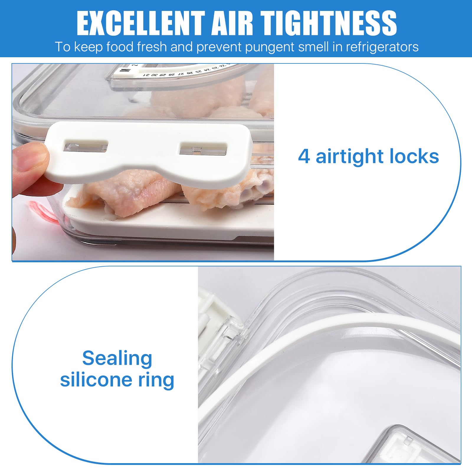 Bacon Container For Refrigerator, Airtight Thick Plastic Deli Meat Keeper With Lids For Fridge, Kitchen Cold Cuts Food Storage O