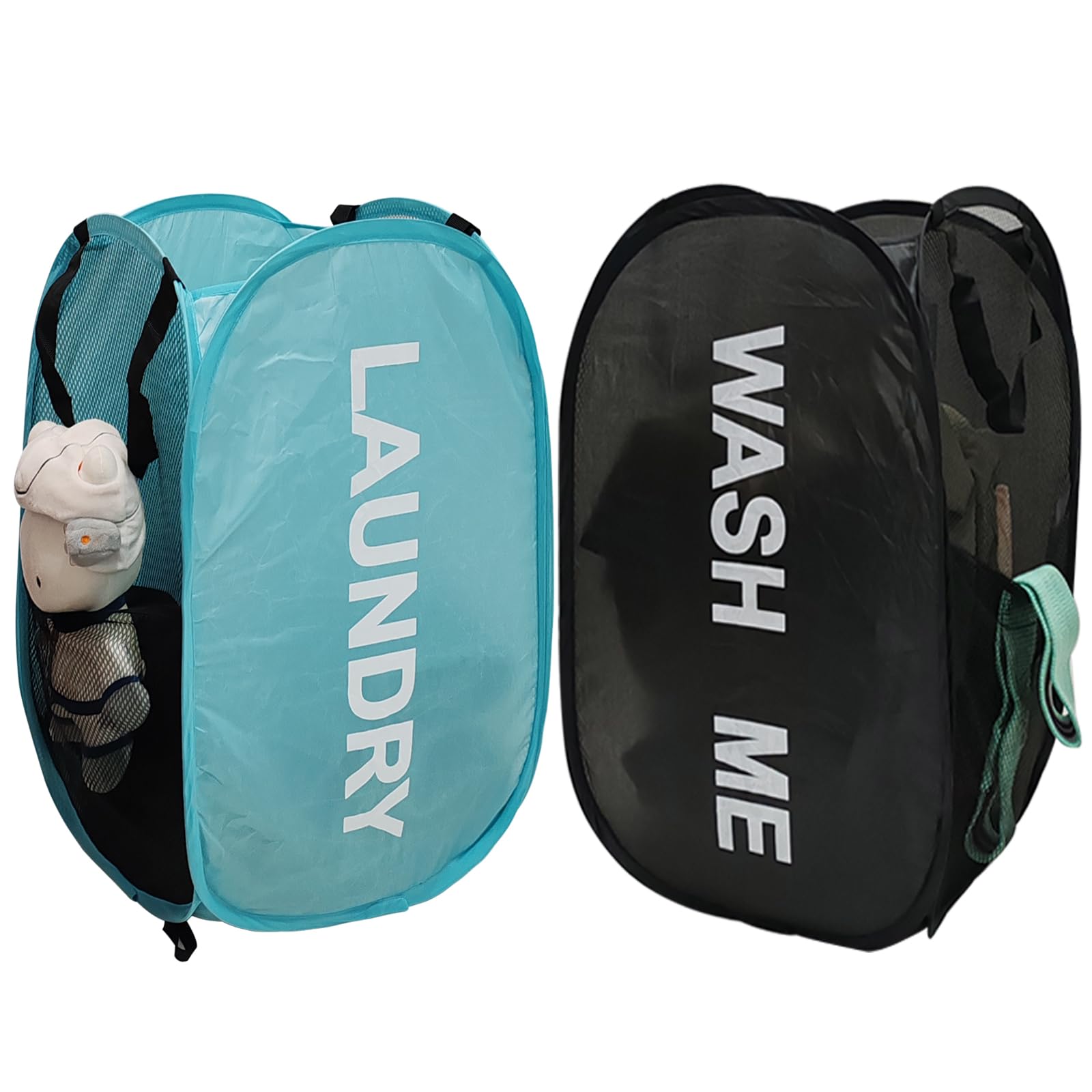 Aplter 2Pack Mesh Pop Up Laundry Hamper, Foldable Laundry Basket With Side Pocket For Nursery Room, Laundry Room, Travel, Cruise