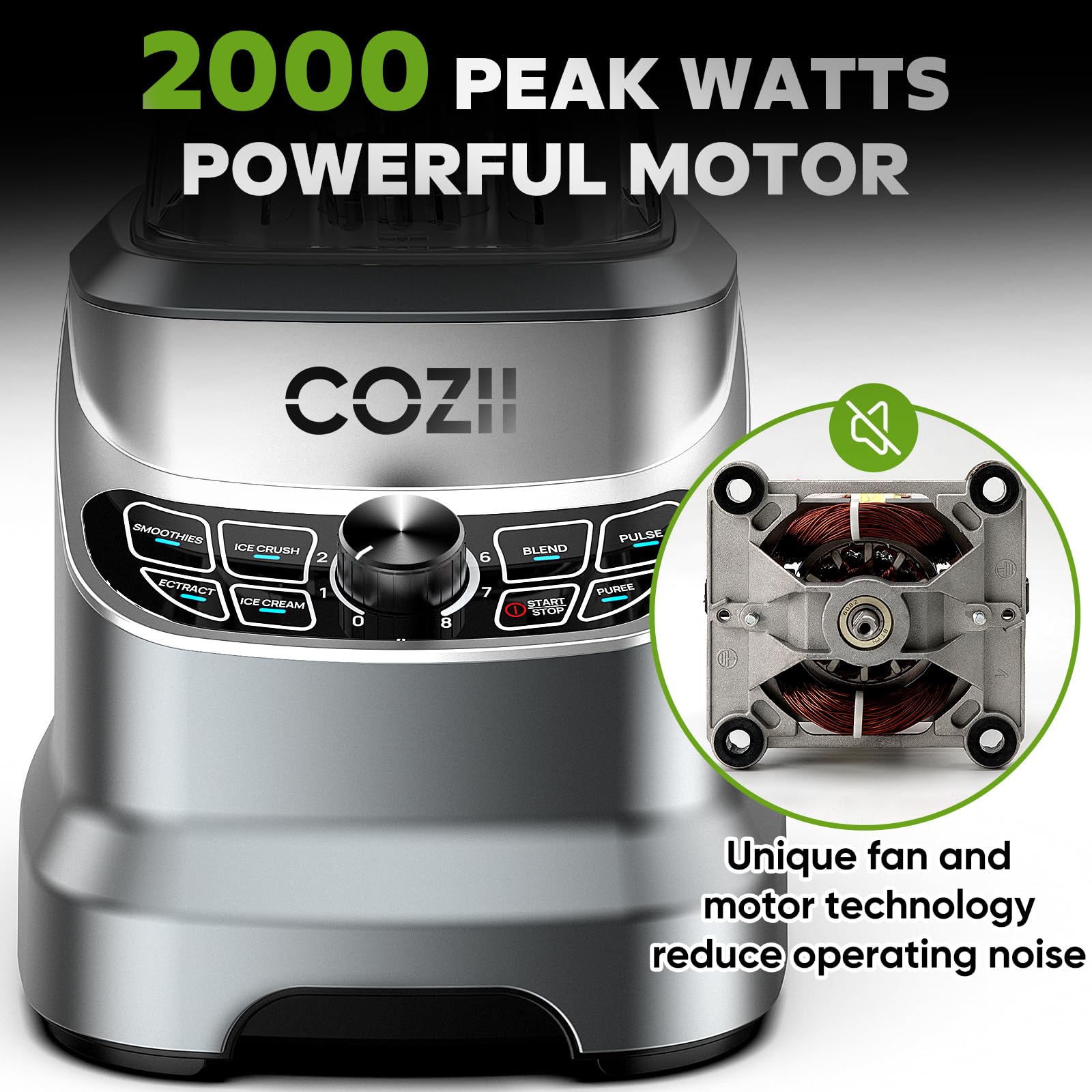 Cozii Professional Blender 2000W, Smoothie Countertop Blender For Kitchen, 64 Oz Pitcher/21-Oz To-Go Cup, 7 Preset Programs For