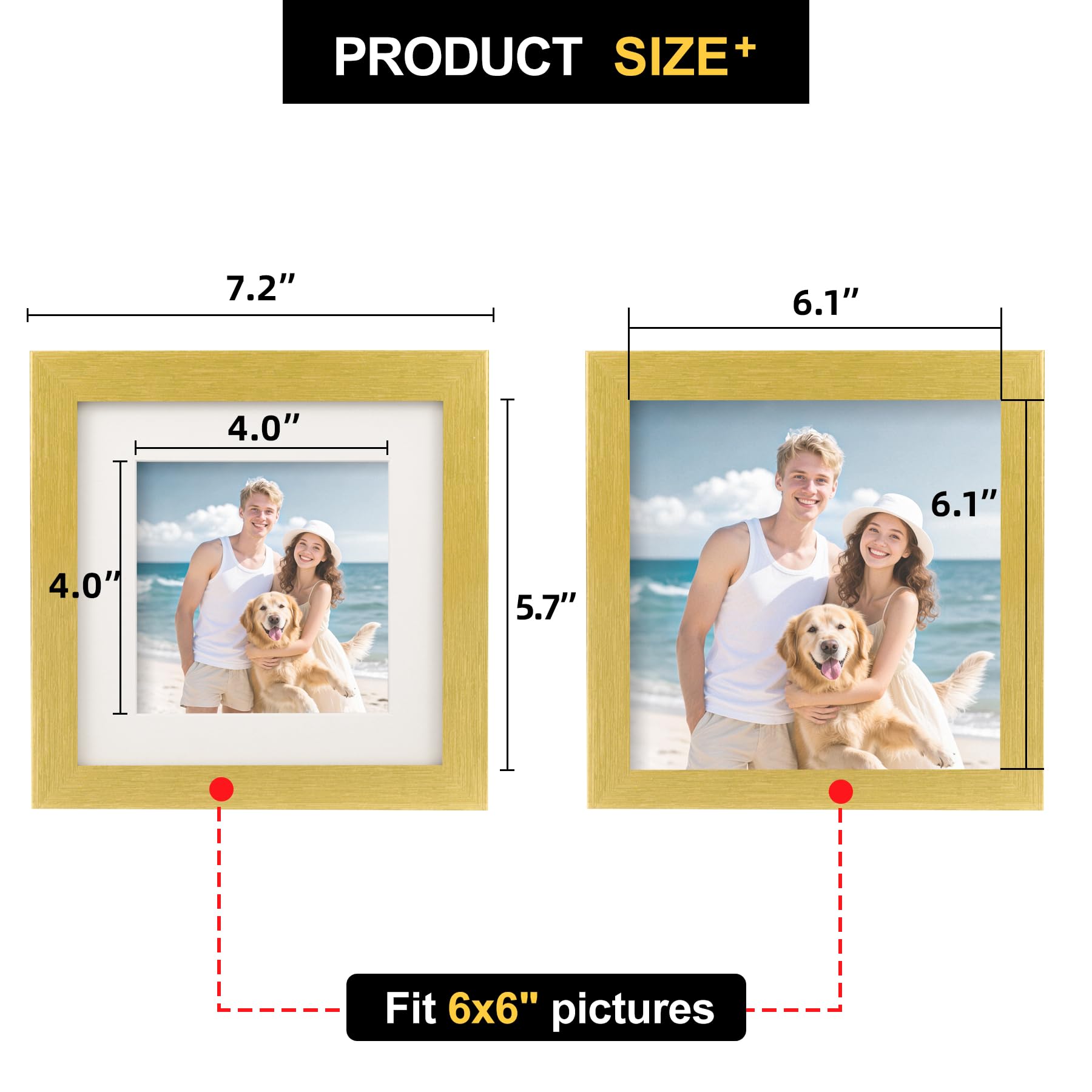 TOFOREVO Picture Frames 6x6 Set of 2 Distressed Gold Wood Grain Photo Frame for Gallery Wall Mounting or Tabletop Display