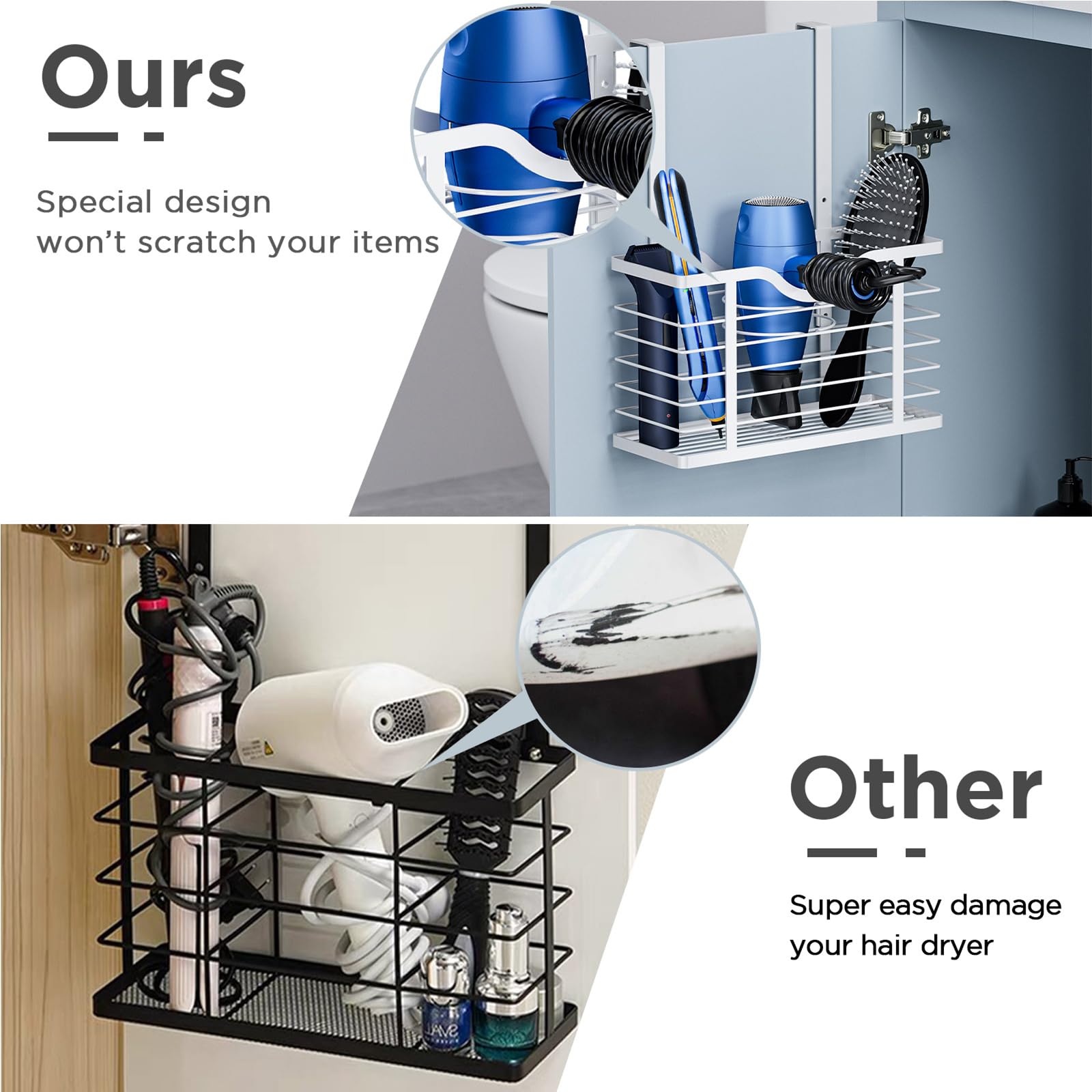 Carwiner Hair Dryer Holder, 2Pc Hair Tool Organizer, Blow Dryer Holder, Adjustable Height Bathroom Cabinet Organizer Tray For Ha