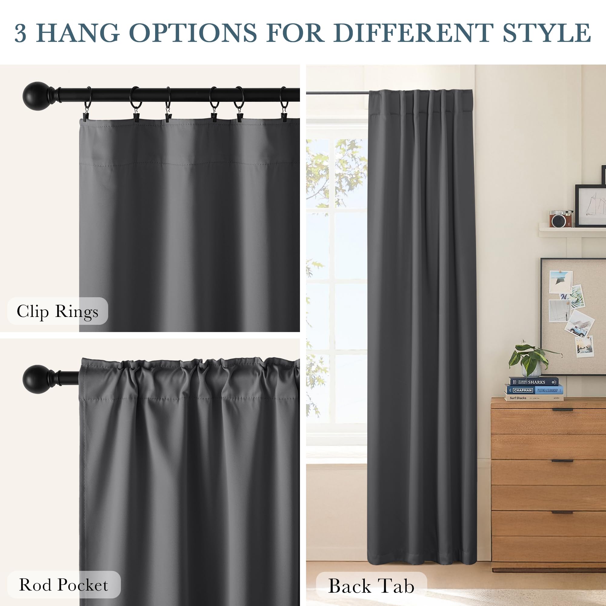 PONY DANCE Curtains 45 inch Length - Double Panels Back Tab & Rod Pocket Thermal Insulated Short Blackout Drapes for Kitchen Bed