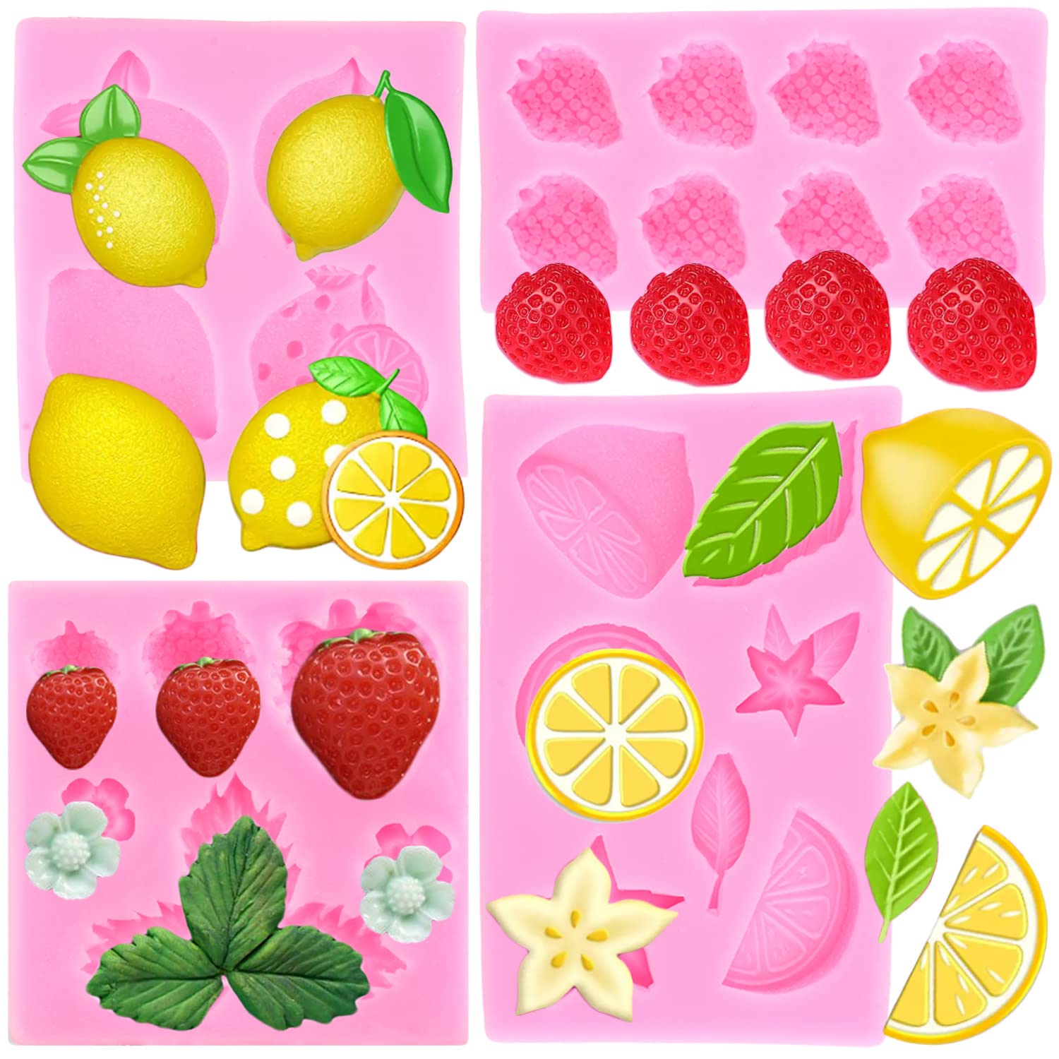 Zixiang Lemon Fondant Molds Strawberry Silicone Mold Summer Fruit Flower Candy Chocolate Mold Lemon Slices Resin Mold For Cake D