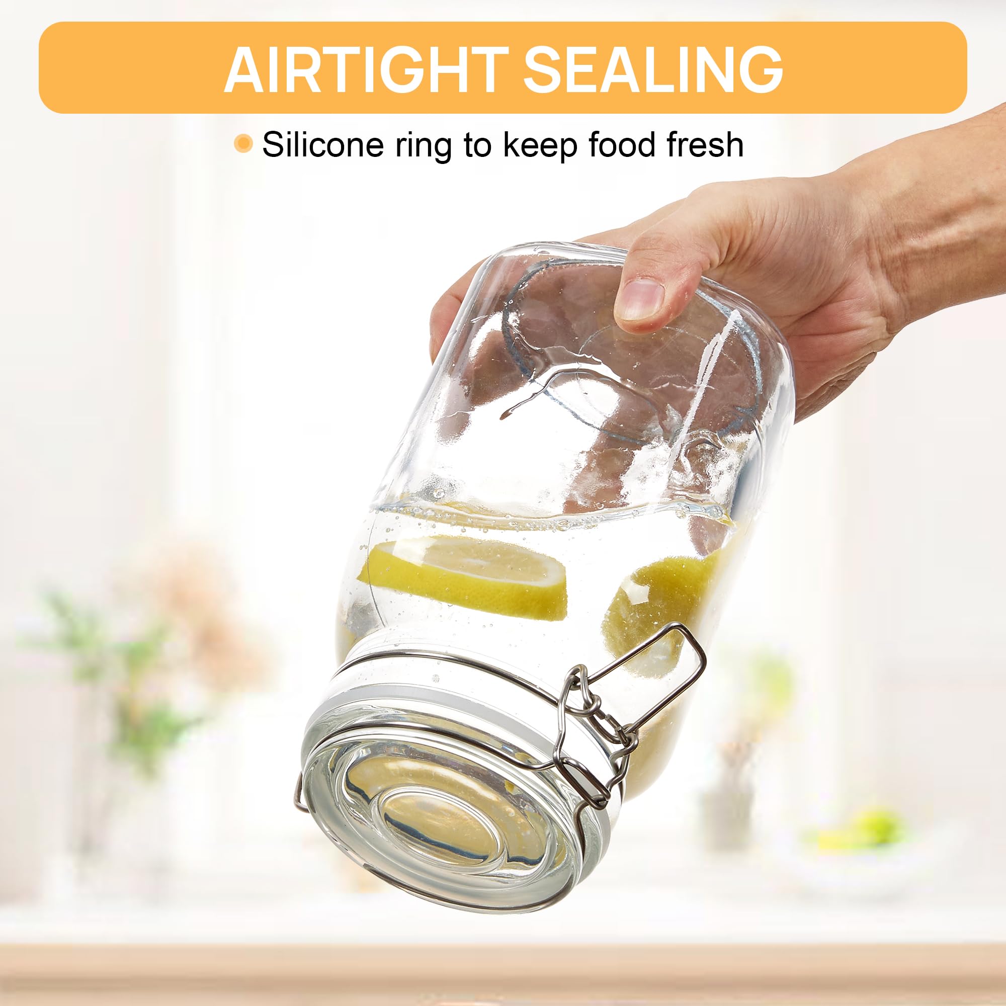 Chefstory 50Oz Airtight Glass Jars With Lids, 3 Pcs Food Storage Canister For Kitchen & Pantry Organization, Square Mason Jar Co