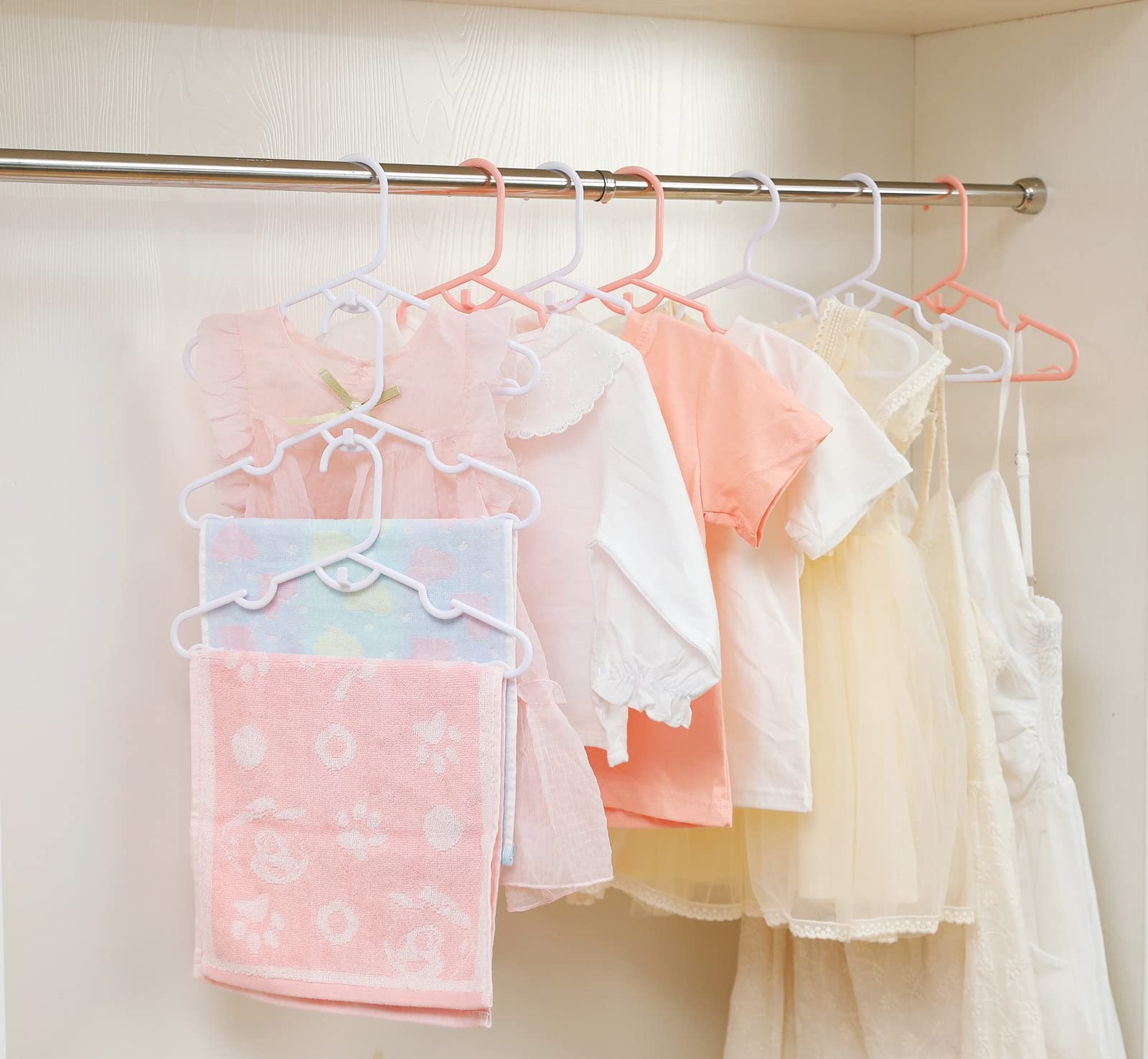 60Pcs Pink Baby Nursery Closet Hangers,Non-Slip Laundry Infant Pant Hanger For Newborn Clothes Gift,Stackable Hangers,Save Space