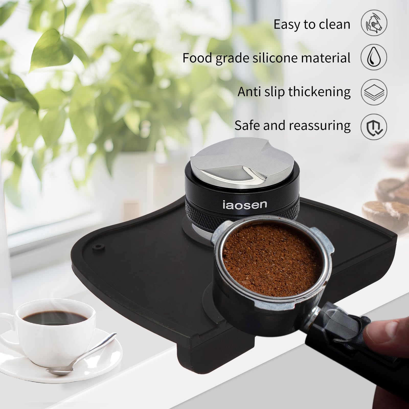 Iaosen 6 Inch Large Capacity Design Espresso Knock Box Tamping Mat Espresso Machine Accessories Set Of 2 With Removable Knock Ba