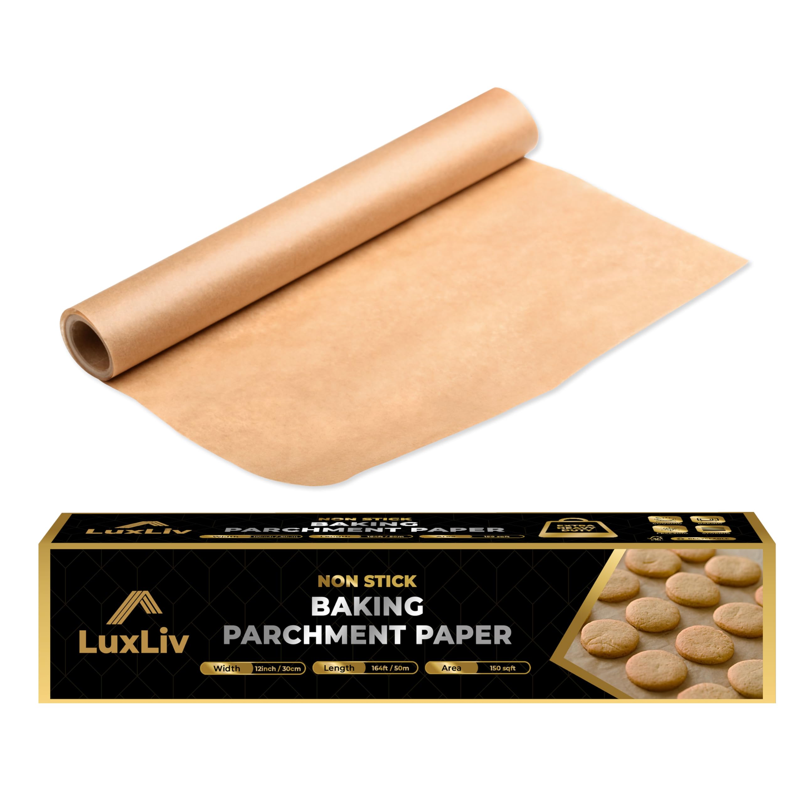 Luxliv 164Ft (50M) Length Unbleached Brown Parchment Paper Roll For Baking, Sourdough Bread Baking Supplies, Wax Paper Roll, Coo