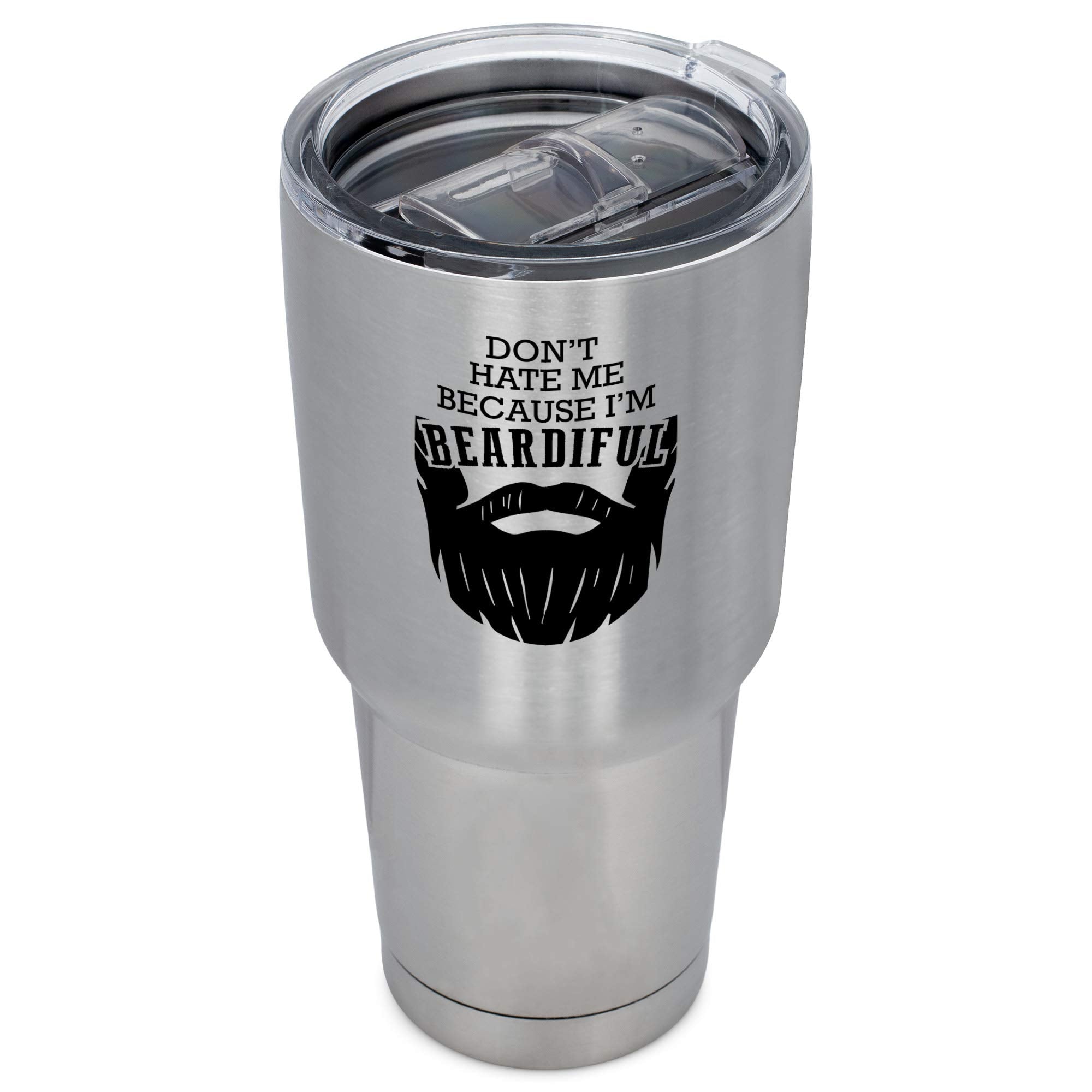 Elanze Designs Don'T Hate Me I'M Beardful Silver Tone 30 Ounces Stainless Steel Travel Tumbler