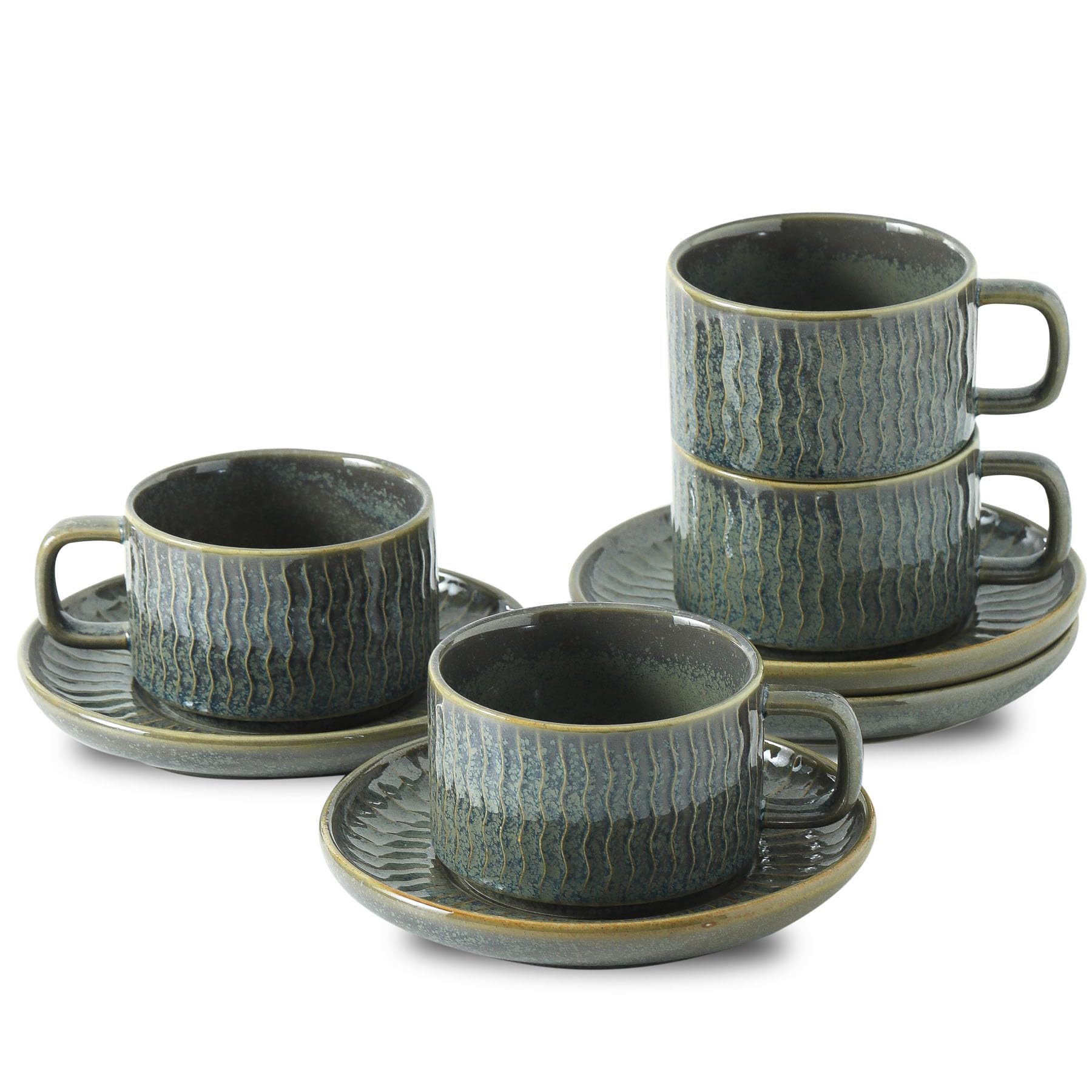 Seyatoo Espresso Cup with Saucer  6 Ounce Ceramic Espresso Mugs Set of 4, Cappuccino Cups Set, Latte Coffee Cups for Coffee, Ca