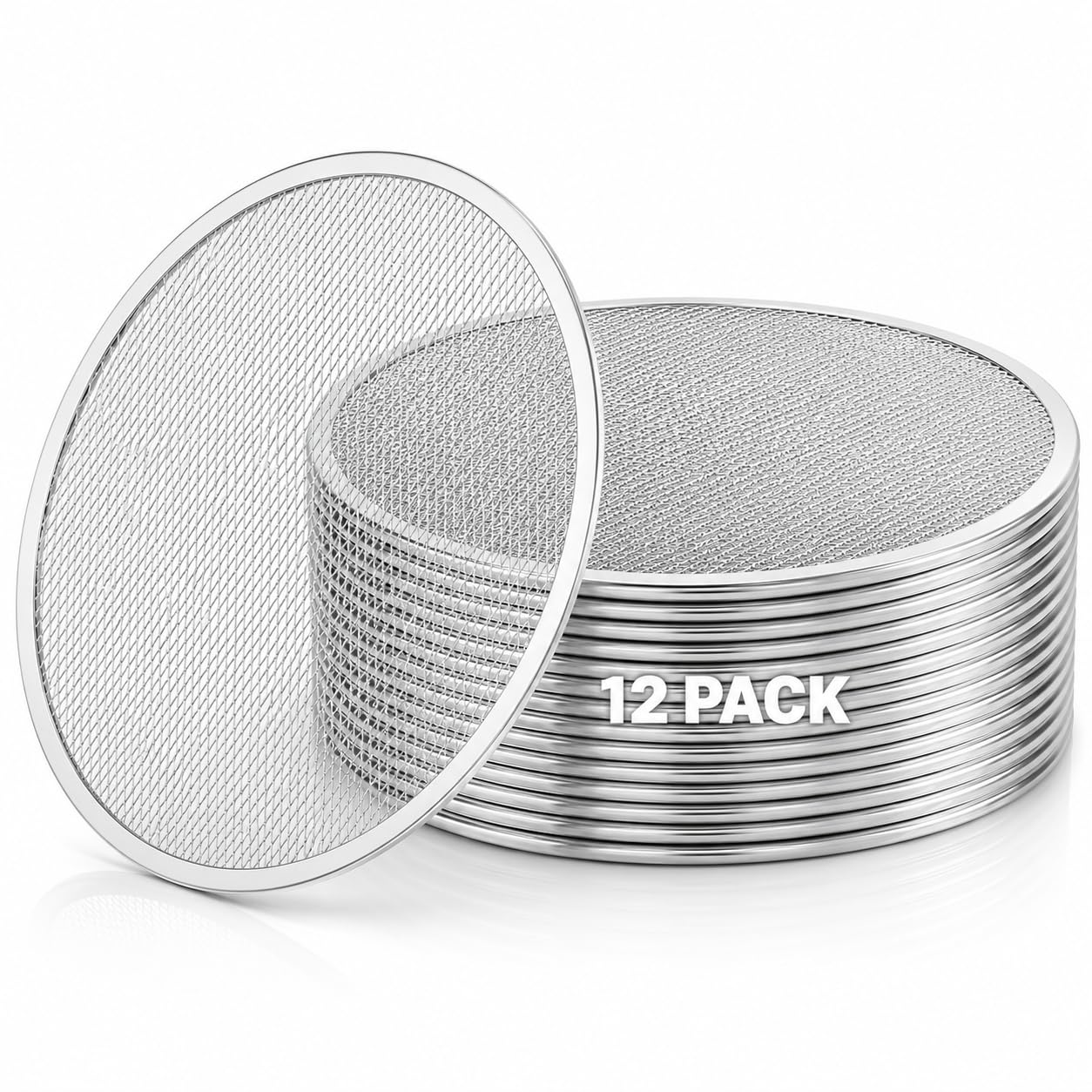 Zimtty 12 Pack 12 Inch Pizza Screen, Aluminum Pizza Baking Screen Mesh Tray for Crispy Crust, Round Pizza Pan for Oven, Baking, 