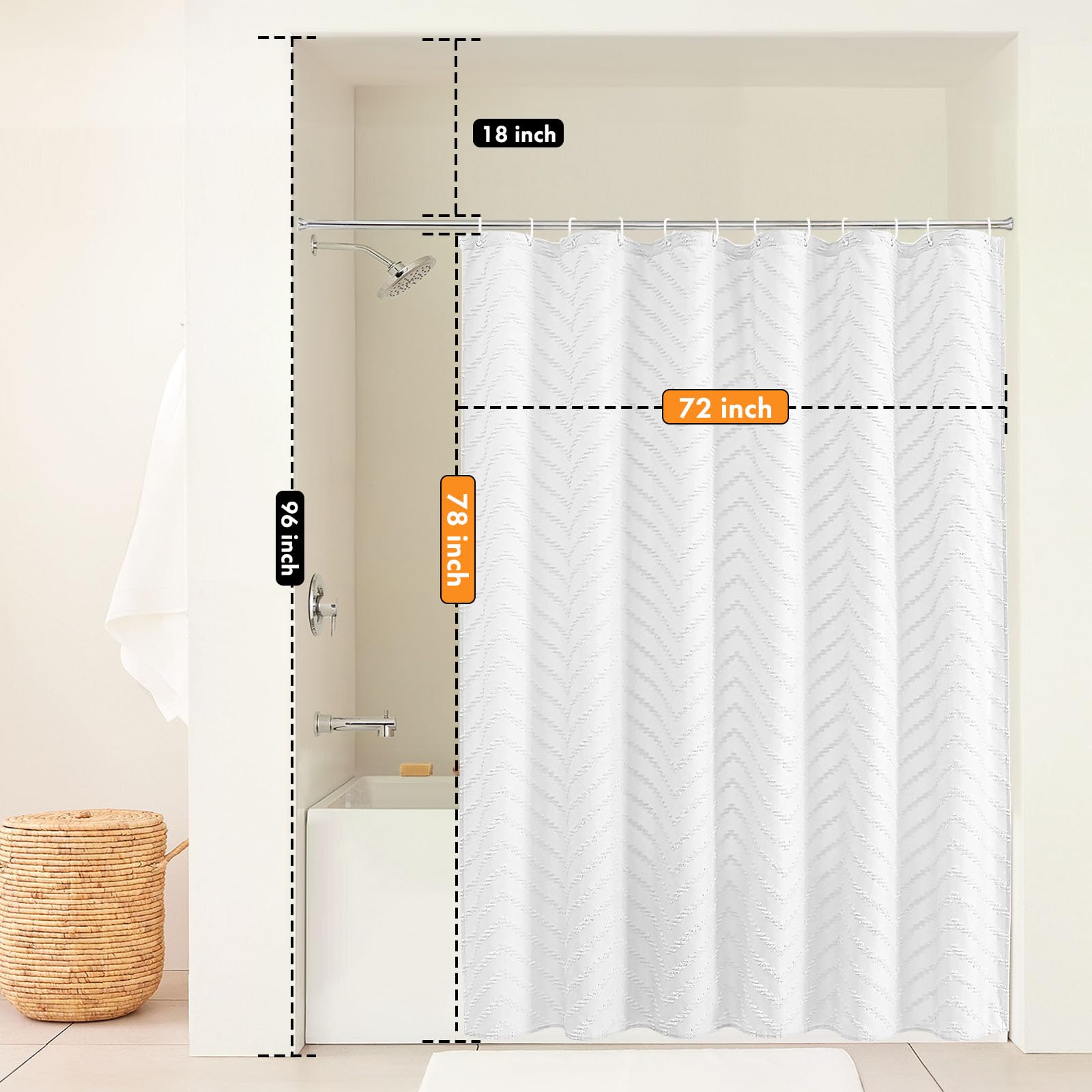 78 Inch Shower Curtain Tall Shower Curtain 78 Inches Long White Tufted Chevron Striped Fabric Shower Curtains For Bathroom Moder