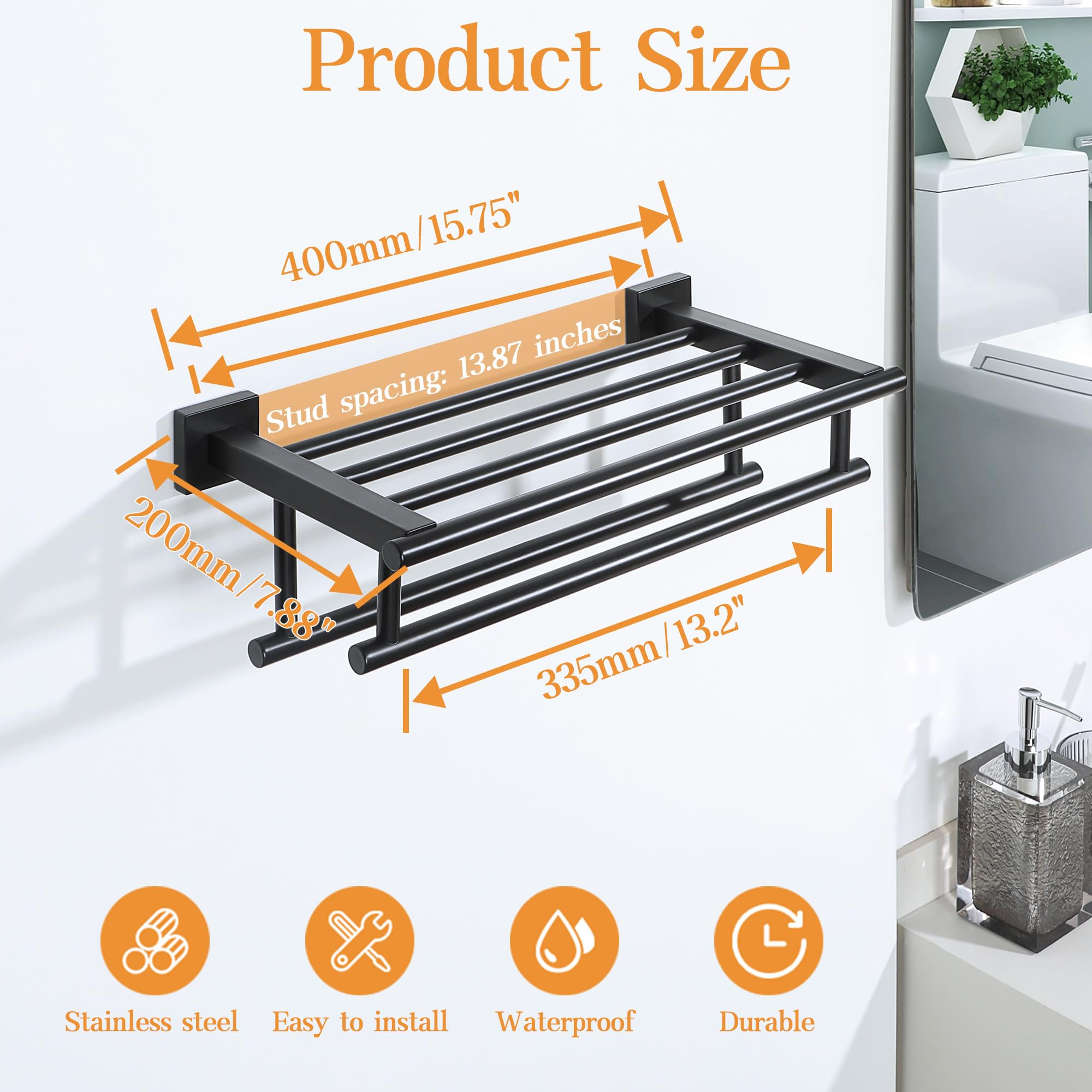 Alise Towel Rack,Large Towel Holder Towel Shelf With Double Towel Bars For Bathroom Lavatory,16-Inch Sus 304 Stainless Steel Wal