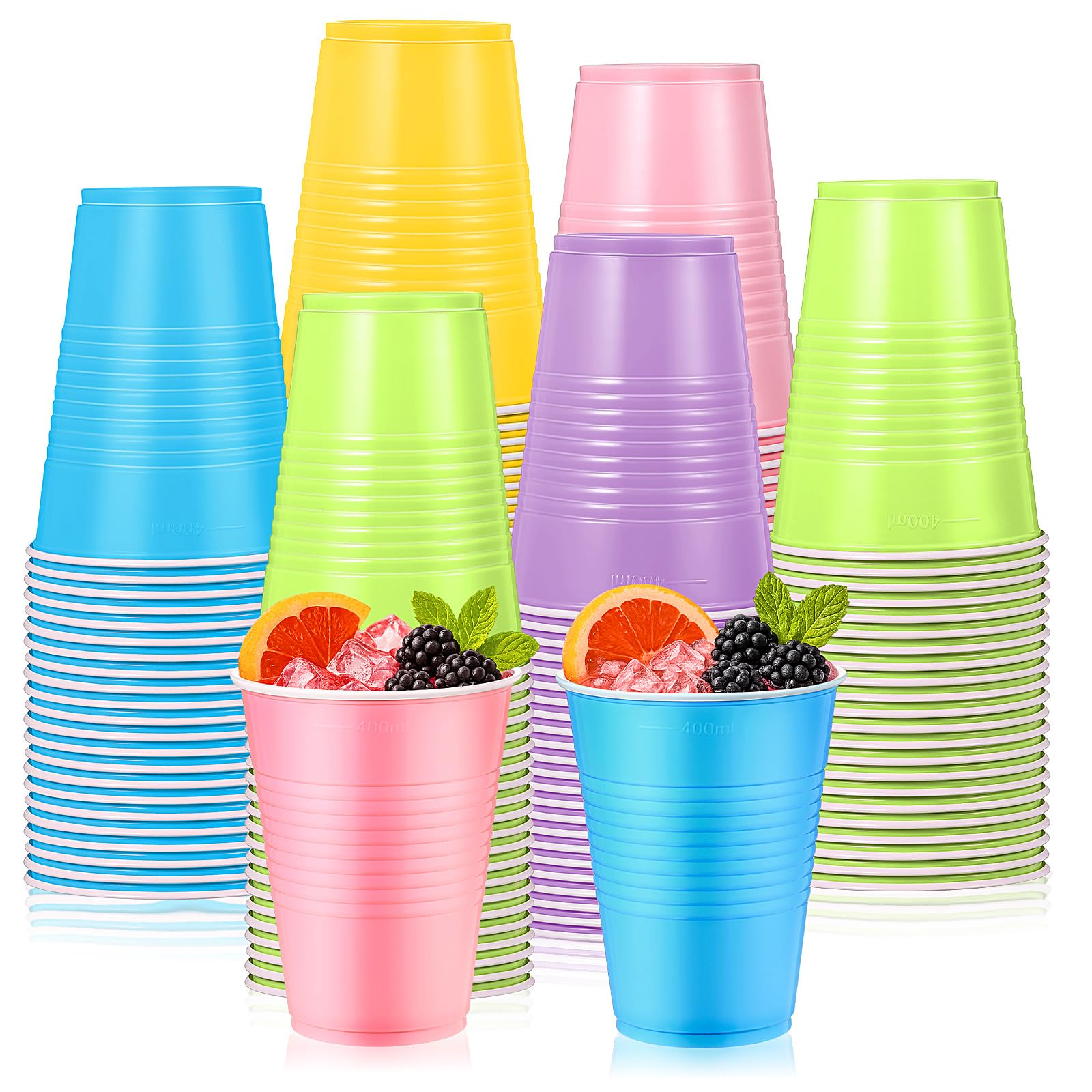 Afarnook 150 Pcs 16oz Plastic Cups Bulk Multiple Colors Disposable Cups Supplies for Birthday Wedding Graduation Halloween Thank