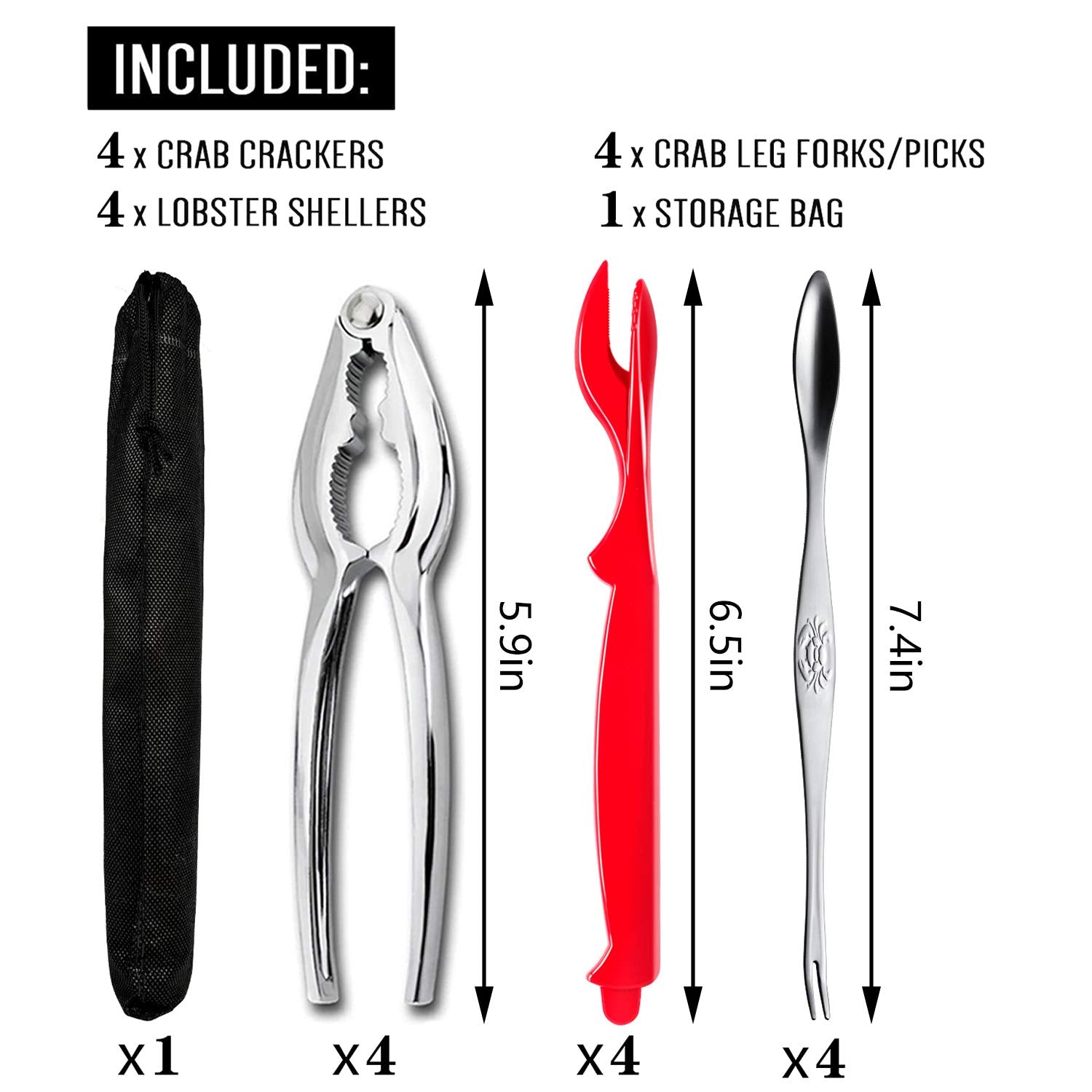13 Pieces Crab Leg Crackers Set Including 4 Nut Crackers, 4 Lobster Shell Forks, 4 Stainless Steel Forks And 1 Portable Bag, Cra