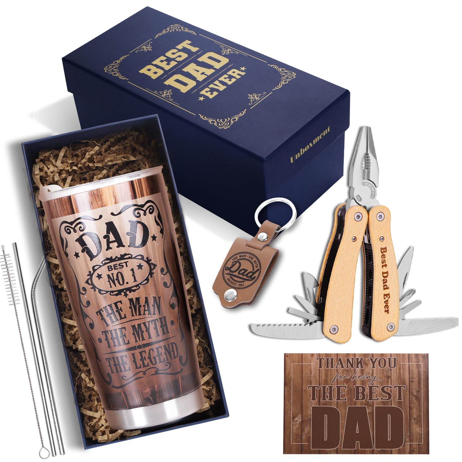Unboxment Fathers Day Dad Gifts, Best Dad Ever Gifts Basket, Retro Vintage Birthday Gifts For Dad Men, Tumbler Mug, Multitool, K