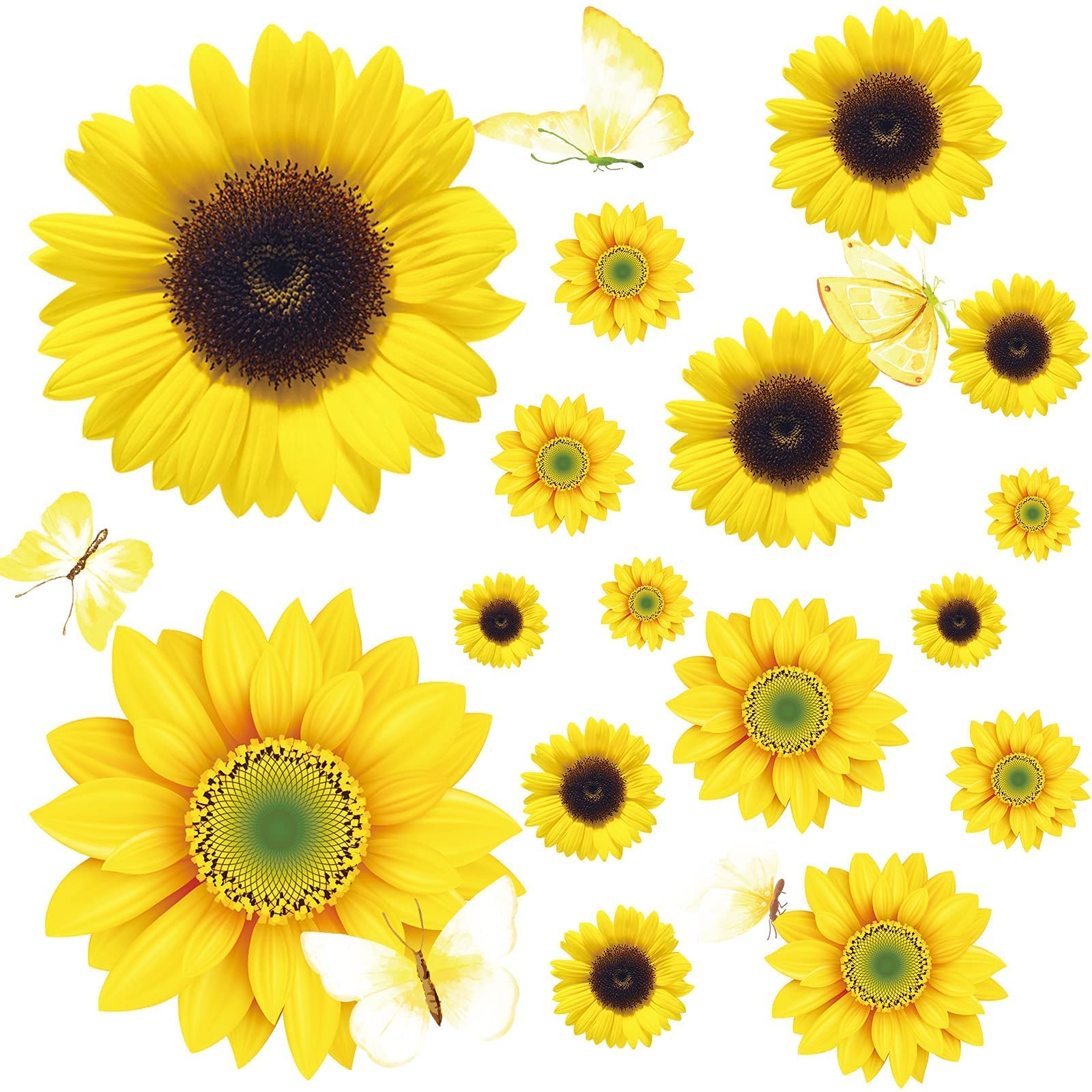 54 Pcs Sunflower Wall Stickers 3D Butterfly Wall Decor Set