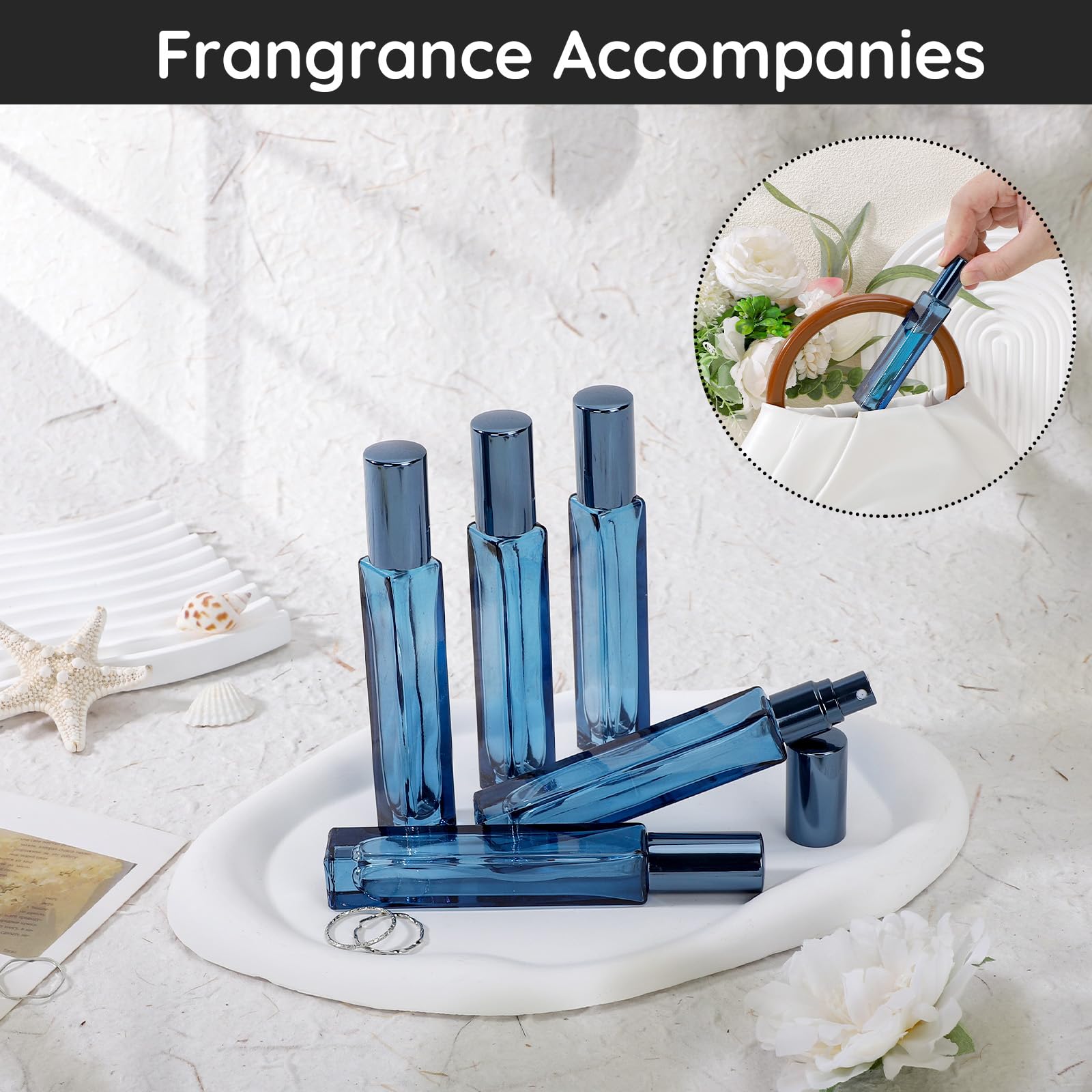 Segbeauty 0.34Oz Perfume Travel Refillable Bottle Sprayer, 5Pcs 10Ml Glass Spray Bottle Travel Cologne Atomizer Sprayer, Dark Bl