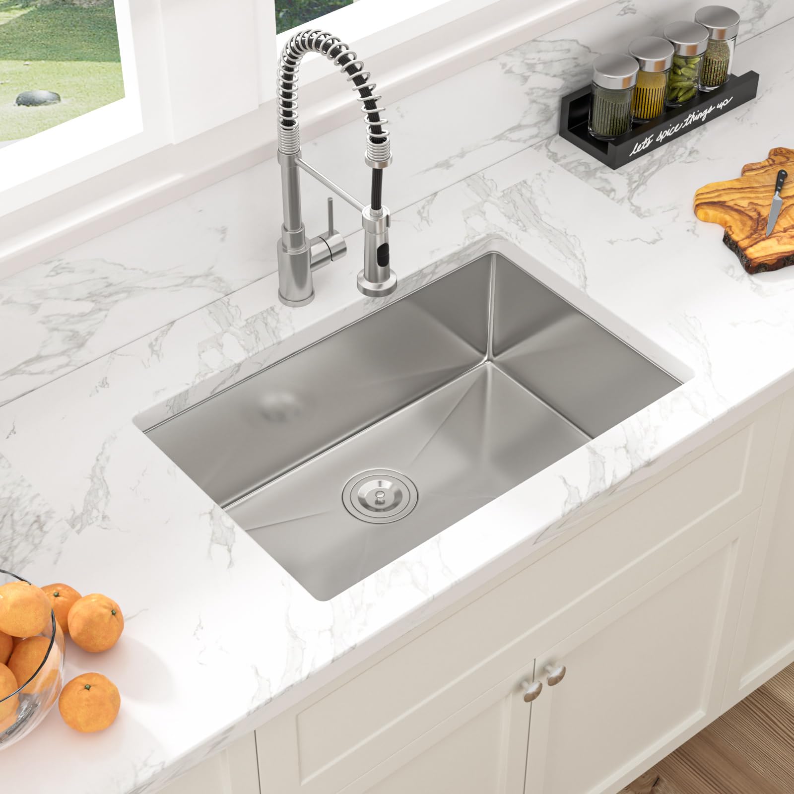 28 Inch Kitchen Sink Stainless Steel - Sarlai 28'' x 18'' Undermount Sink Single Bowl 16 Gauge Stainless Steel Kitchen Sink Basin