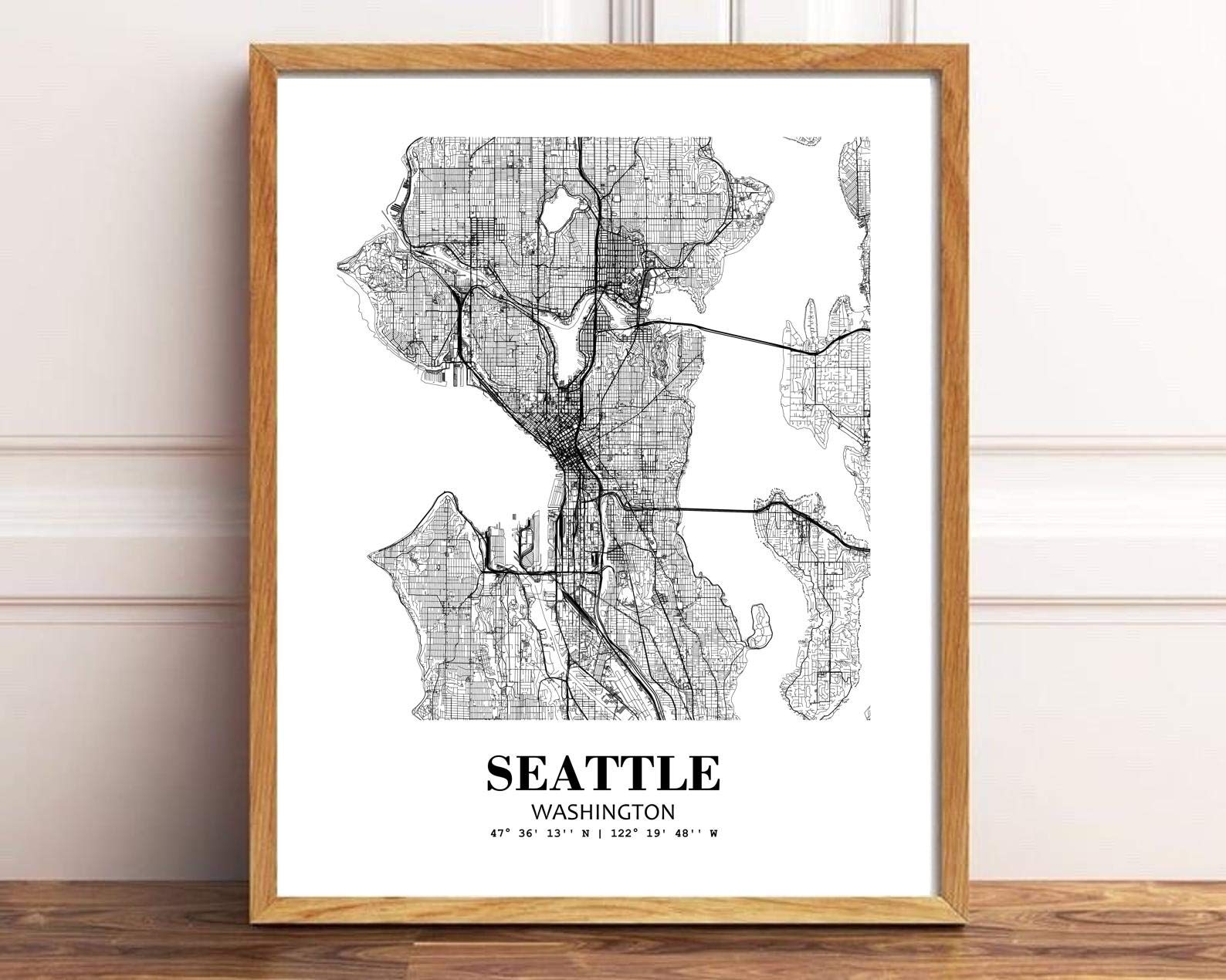Eleville 8X10 Unframed Seattle Map Art Print - Modern Minimalist Line Art - White Paper - Model wgn483