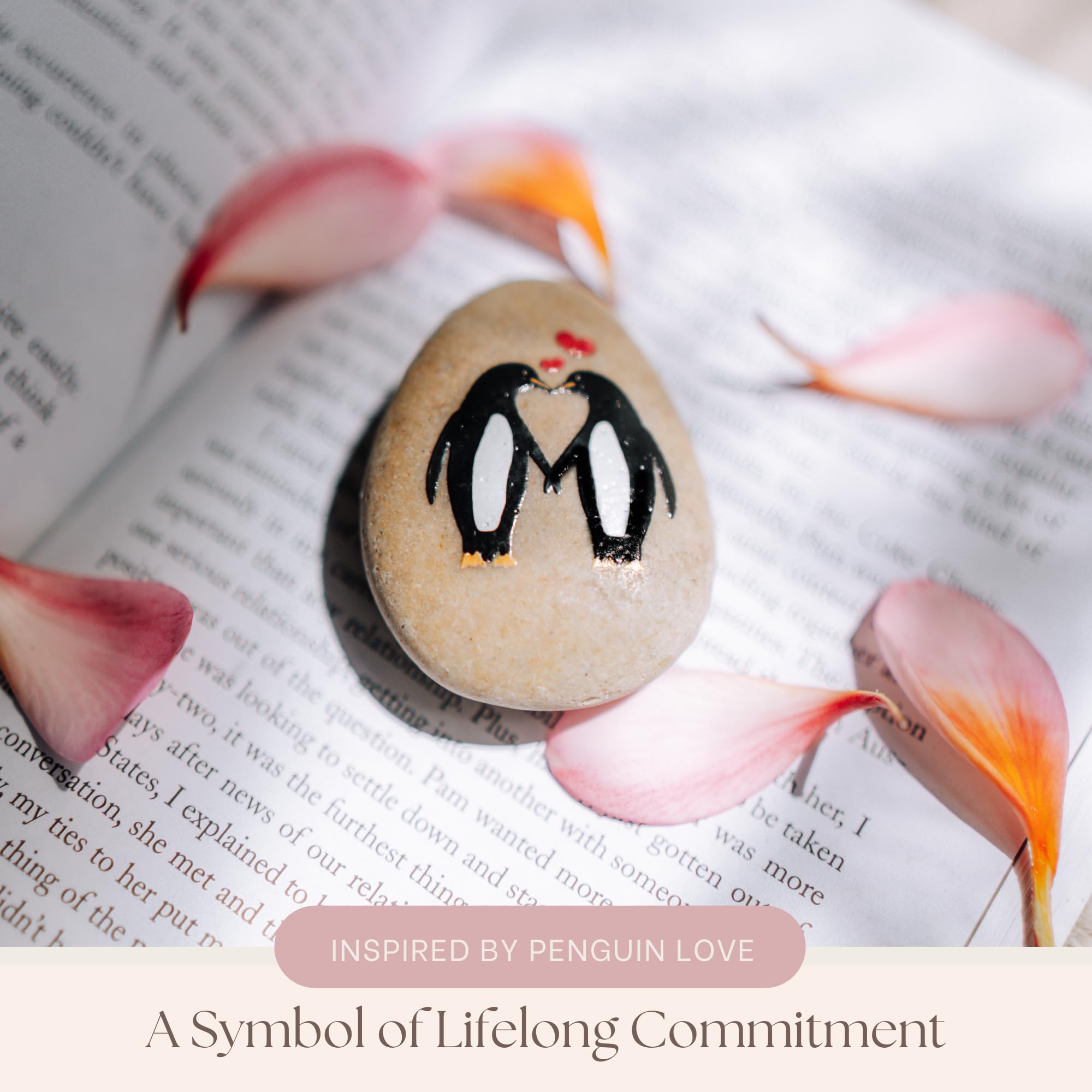 1 Year Anniversary for Boyfriend or Girlfriend - Penguin Pebble Gift- First Wedding Anniversary for Husband or Wife - One Year T