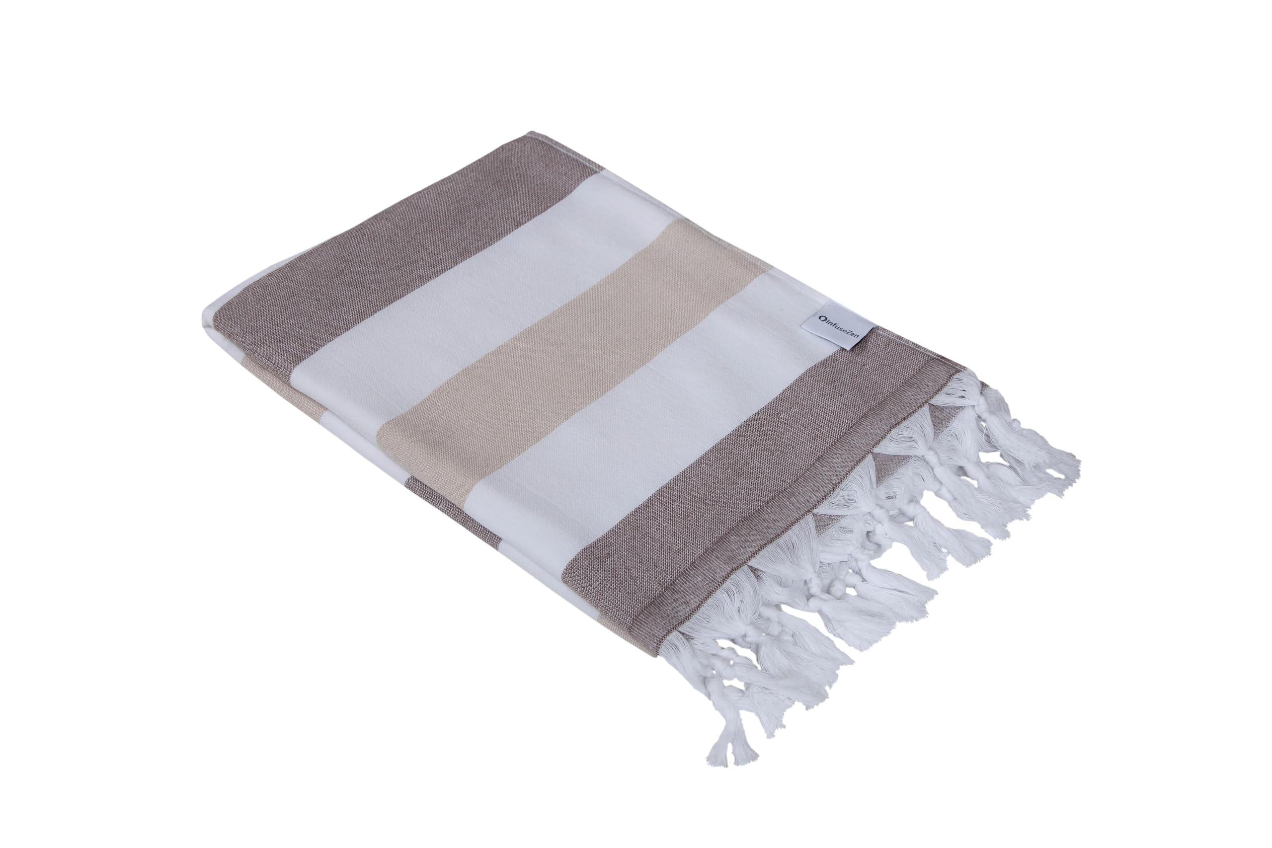 Infusezen Terry Cloth Lined Turkish Bath & Beach Towel - Striped Design - 100% Organic Turkish Cotton - Soft, Lightweight, Absor