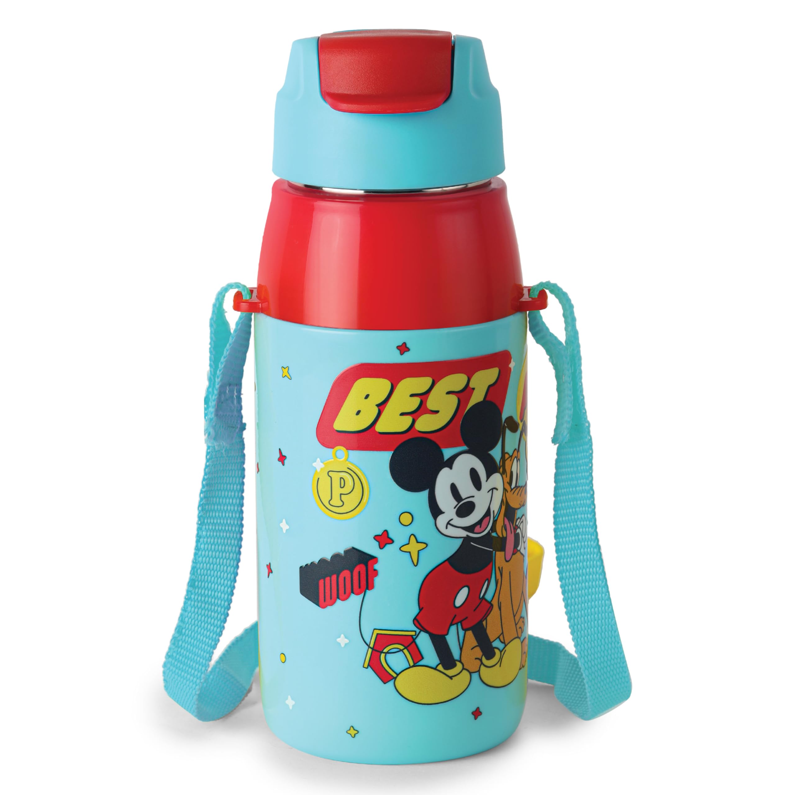 Cello Kidzbee Era Best Pals Inner Steel Insulated Kids Water Bottle, 400 Ml, Light Blue | Leakproof Easy To Open Flip Top Cap Wi