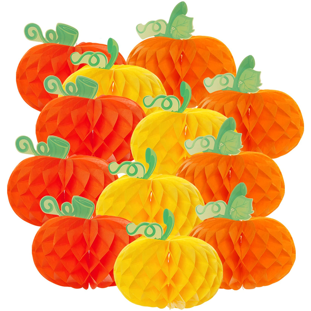 Sucrain 12 Pieces Tissue Paper Pumpkin 3D Honeycomb Pumpkins For Halloween Thanksgiving Party Favor Fall Festival Supplies (Oran