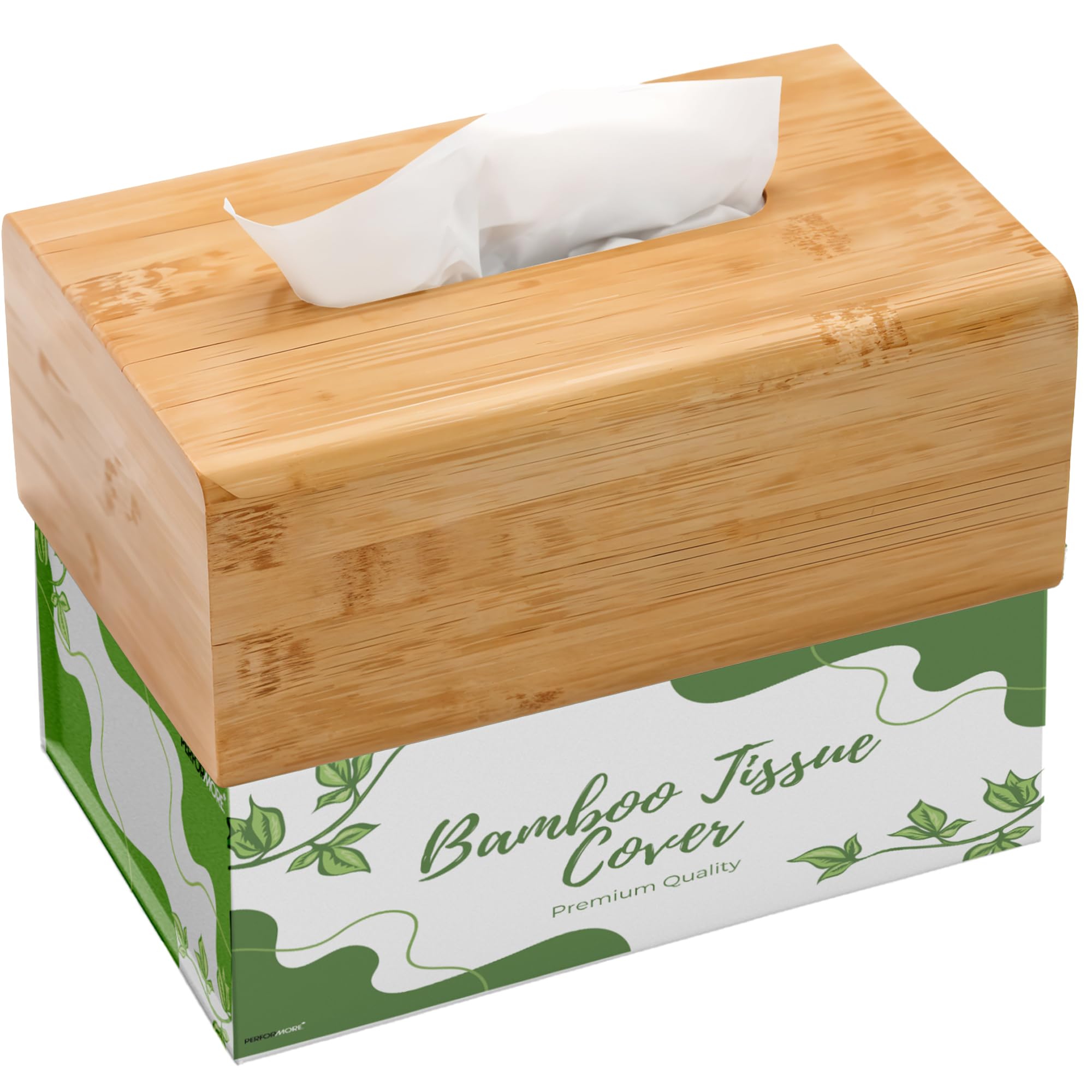 Performore Bamboo Tissue Box Cover - Water-Resistant Wooden Holder - 27x15.5x11.5 cm - Brown - Model OLTISSUEBX1