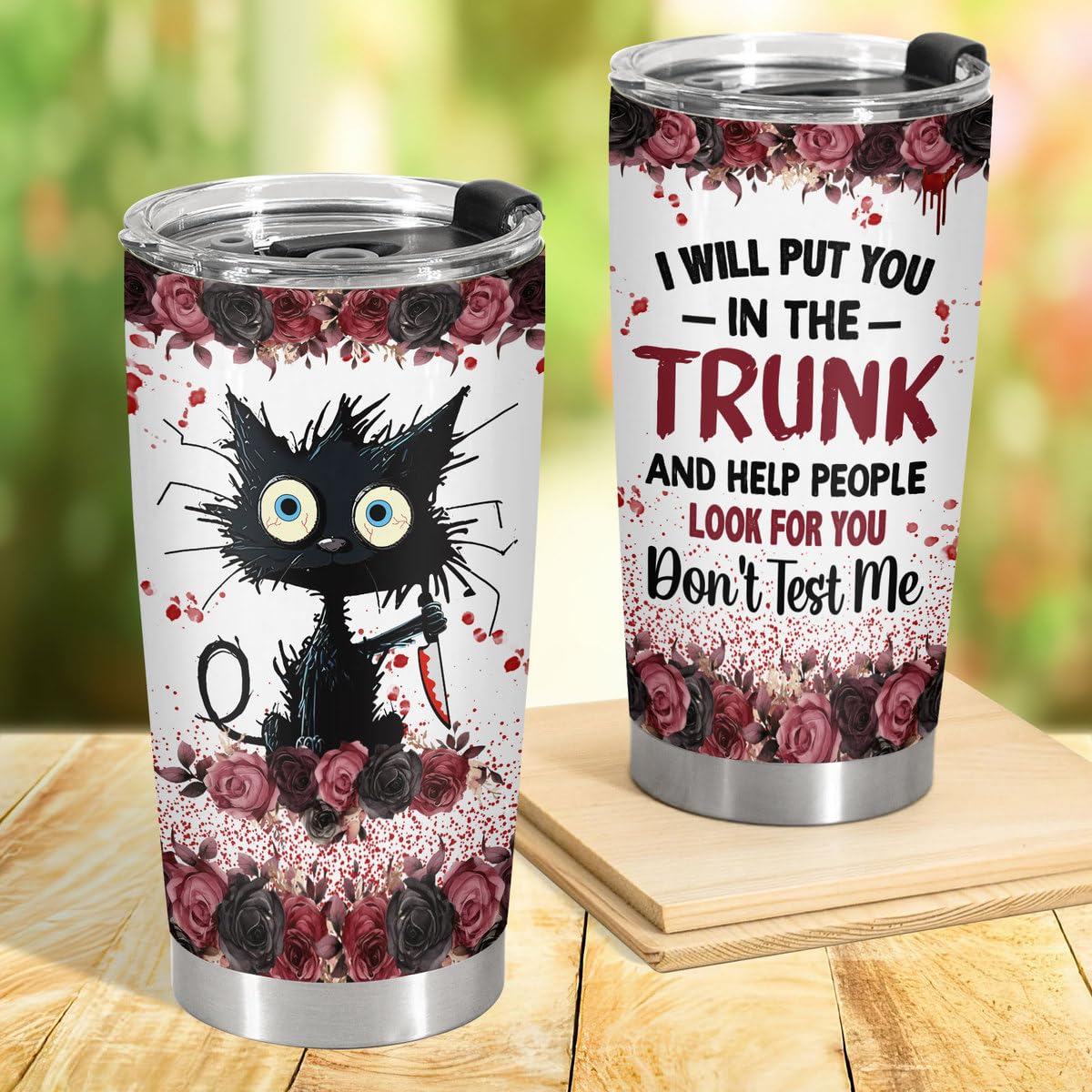 34Hd Gifts For Halloween, Crazy Cat Tumbler With Lid 20 Oz Stainless Steel, I Will Put You Cat Mug, Horror Drinking Cup, Cat Gif