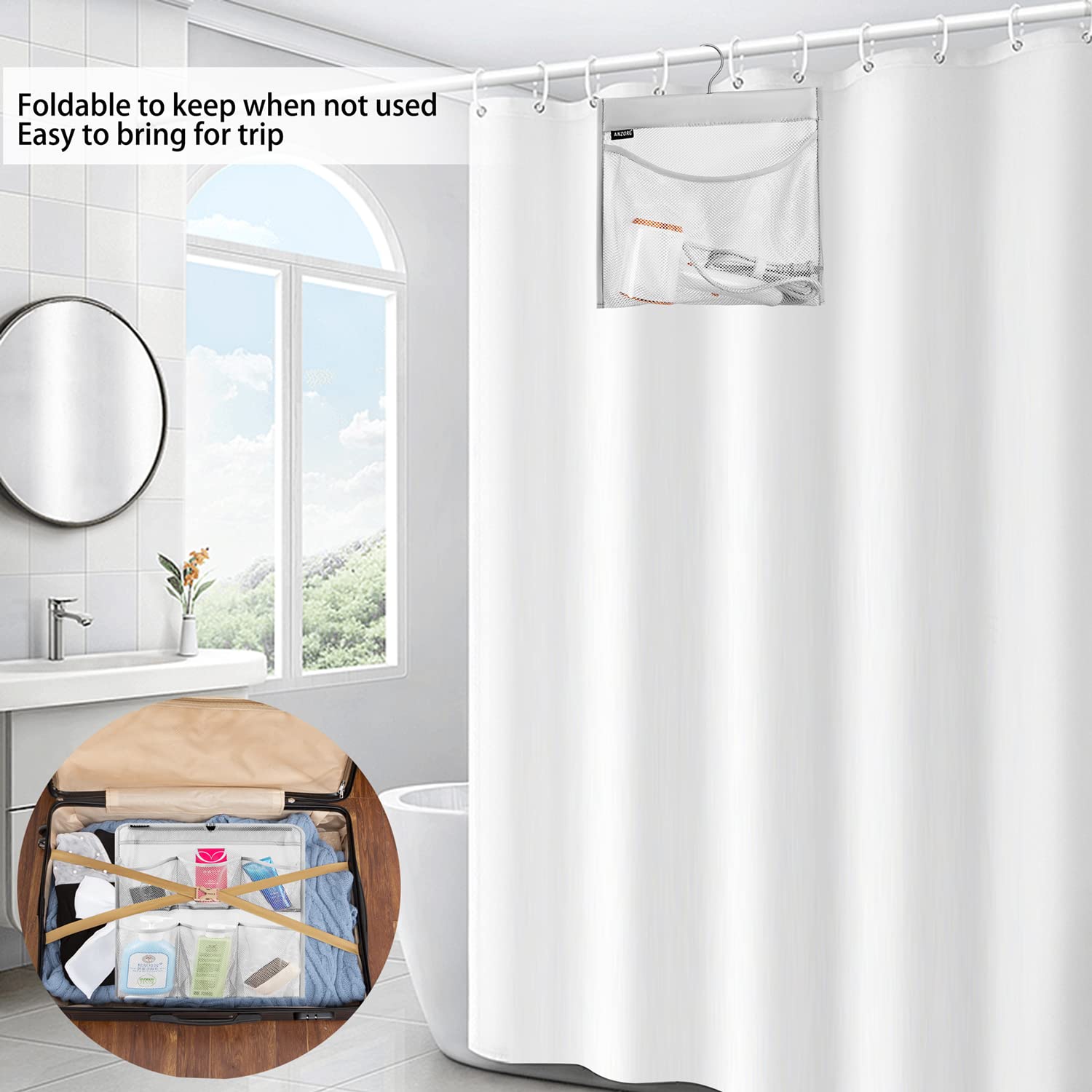 Anzorg Mesh Shower Organizer Hanging Caddy Quick Dry Bathroom Storage For Toiletry Accessories With Rotating Hanger (1 Pocket)