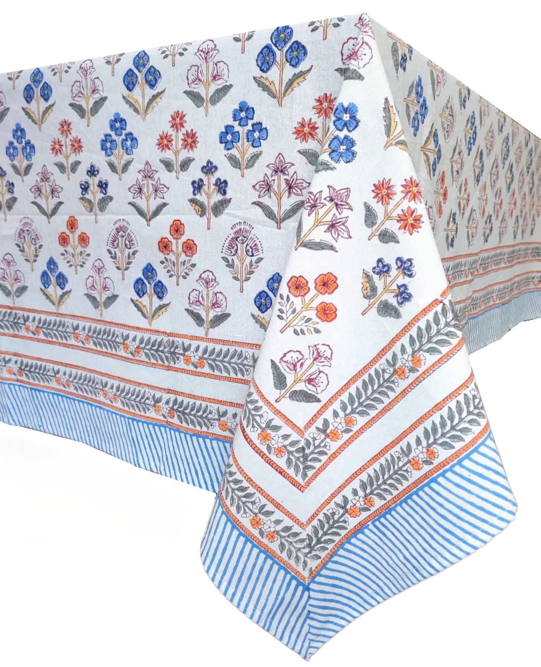 ATOSII Flora Bloom 100% Cotton Square Boho Fall Tablecloth, Handblock Floral Table Cloth Linen for Kitchen Dining I Parties Wedd