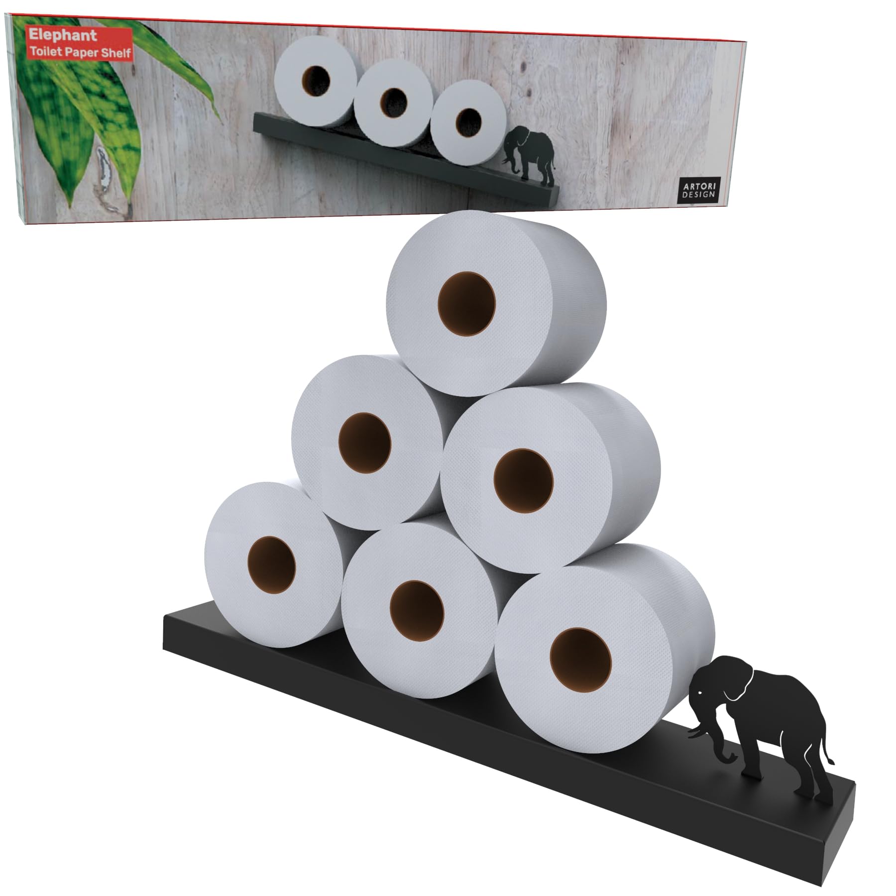 Artori Floating Toilet Paper Shelf Storage - Bathroom Wall Decorations, Tilted Wall Toilet Paper Holder, Mounted Toilet Decor Or