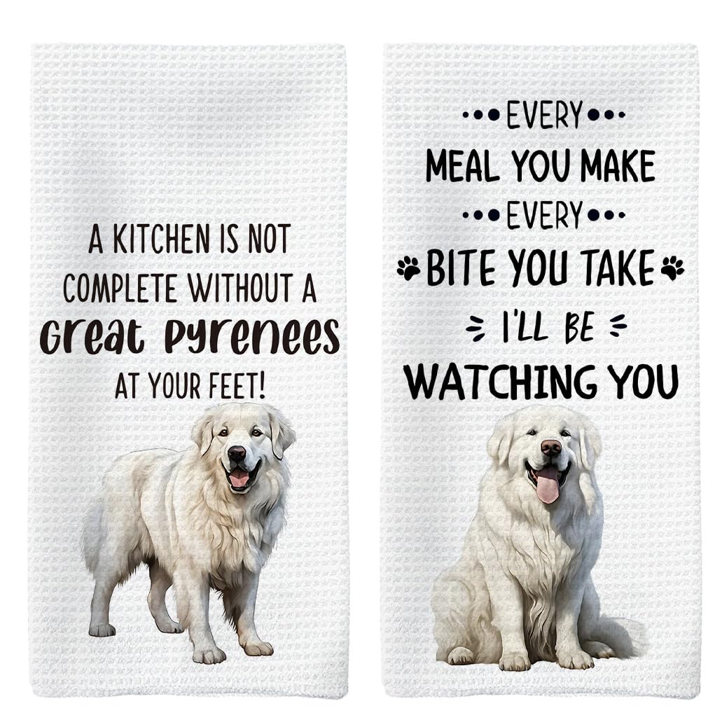 Tzhim Great Pyrenees Dog Kitchen Towels Set of 2, Great Pyrenees Gifts Hand Towels, Great Pyrenees Lover Gifts Dish Towels Dishc