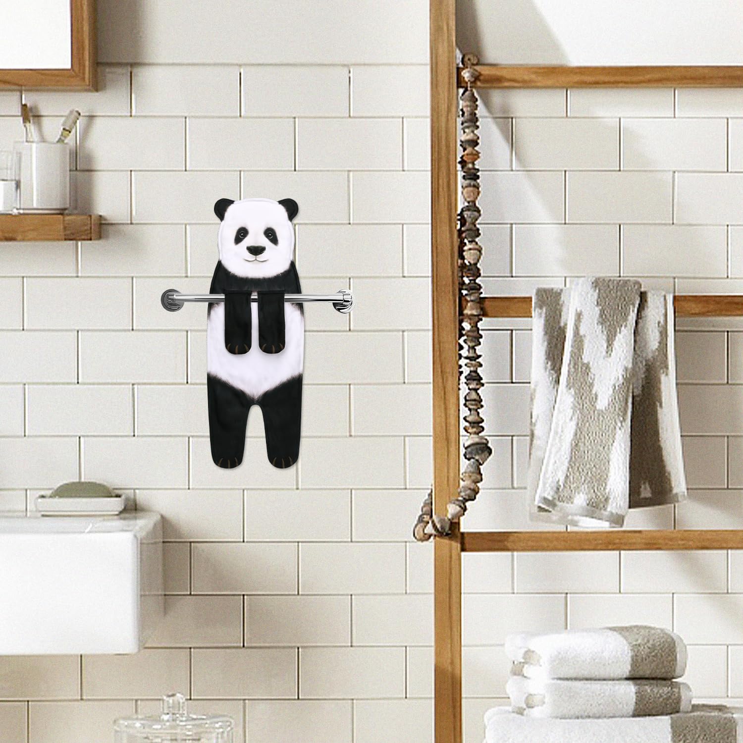 Agrimony Funny Panda Hand Towels For Bathroom Kitchen - Cute Decorative Decor Hanging Washcloths Face Towels Super Absorbent Sof