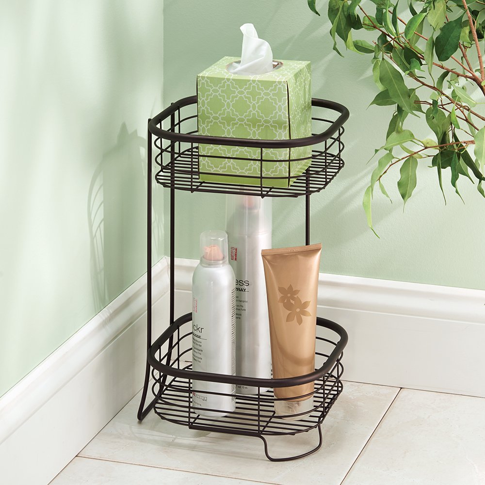 iDesign Forma Free Standing Bathroom or Shower Storage Shelves for Towels  Soap  Shampoo  Lotion  Accessories - 2 Tier  Bronze