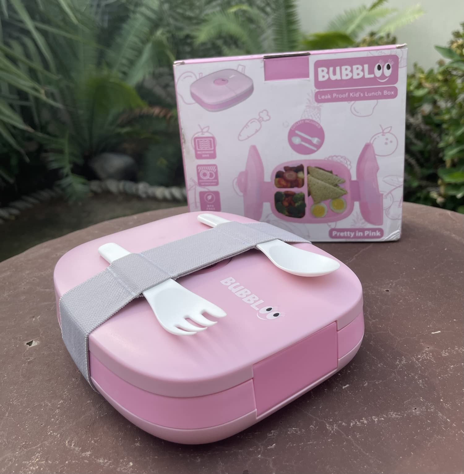 Bubbloo Bento Box For Kids With Silverware - 3 Compartment Ideal Portion Sizes - Bpa Free Removable Plastic Tray - Leak Proof Ki