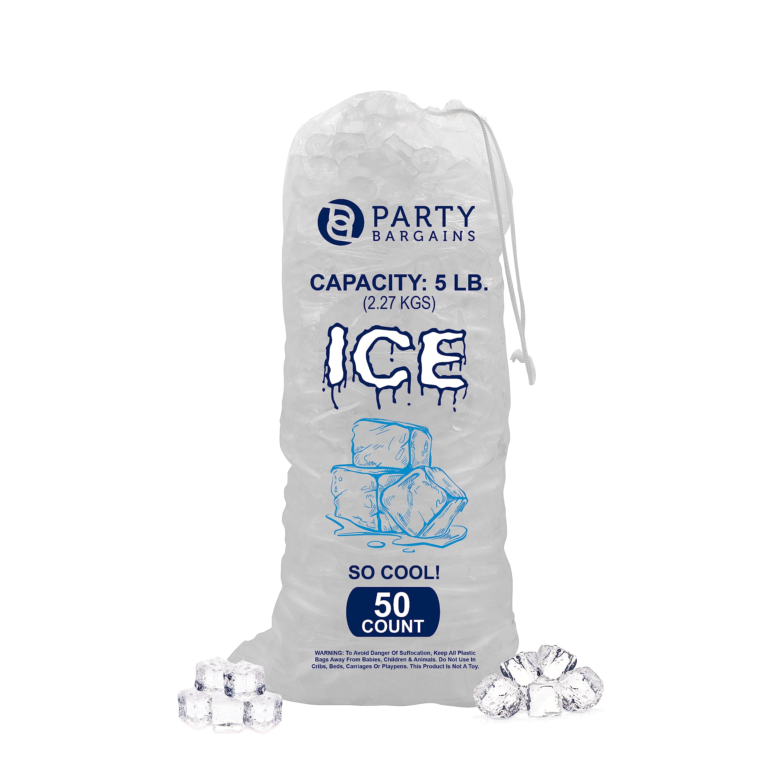 Party Bargains 5 Lb Plastic Drawstring Ice Bags 17''X9'' (50 Count)