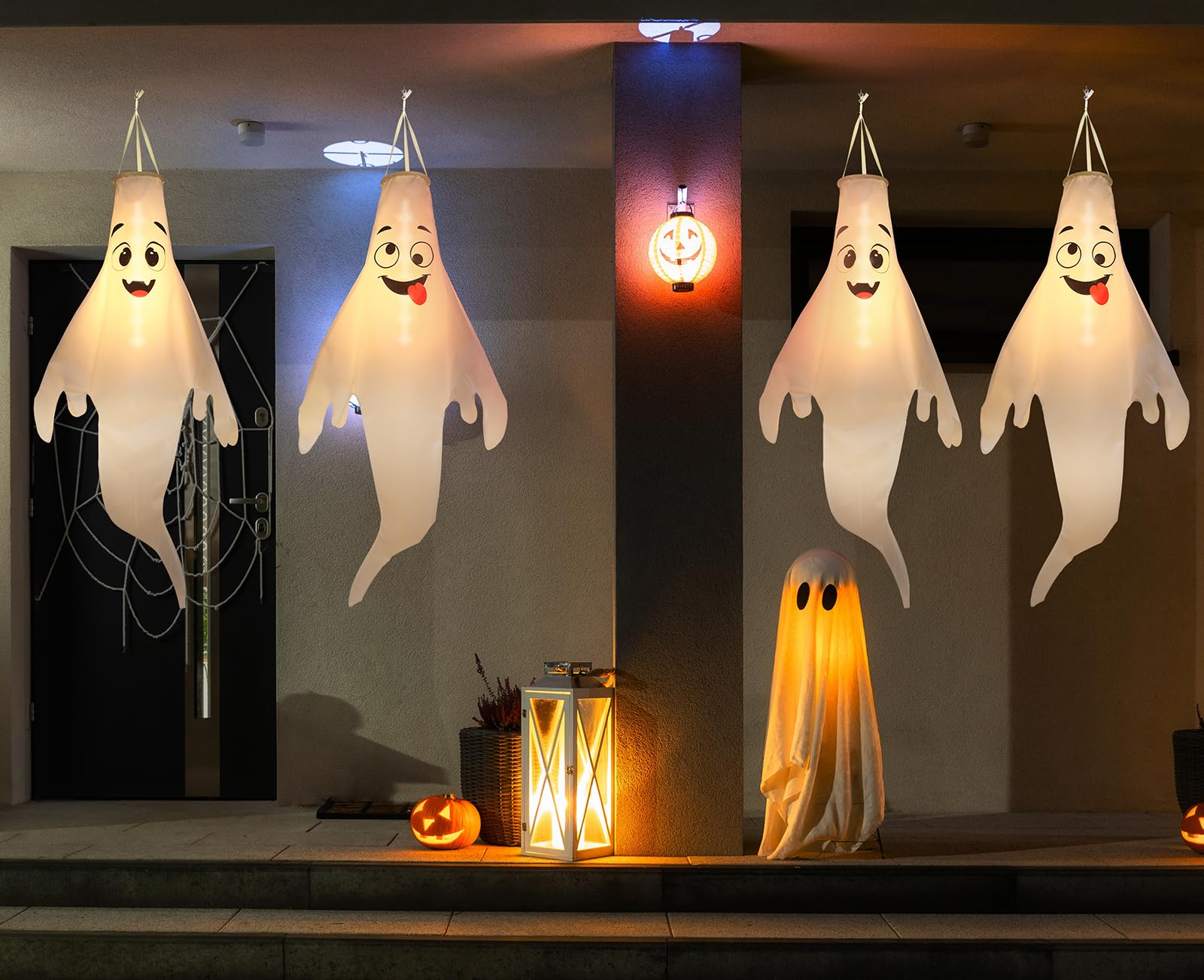 Btanadi Halloween Ghost Decorations Outdoor: with Timer, 4 Pcs Cute Hanging Ghost for Tree Porch Garden Yard, Waterproof LED Gho