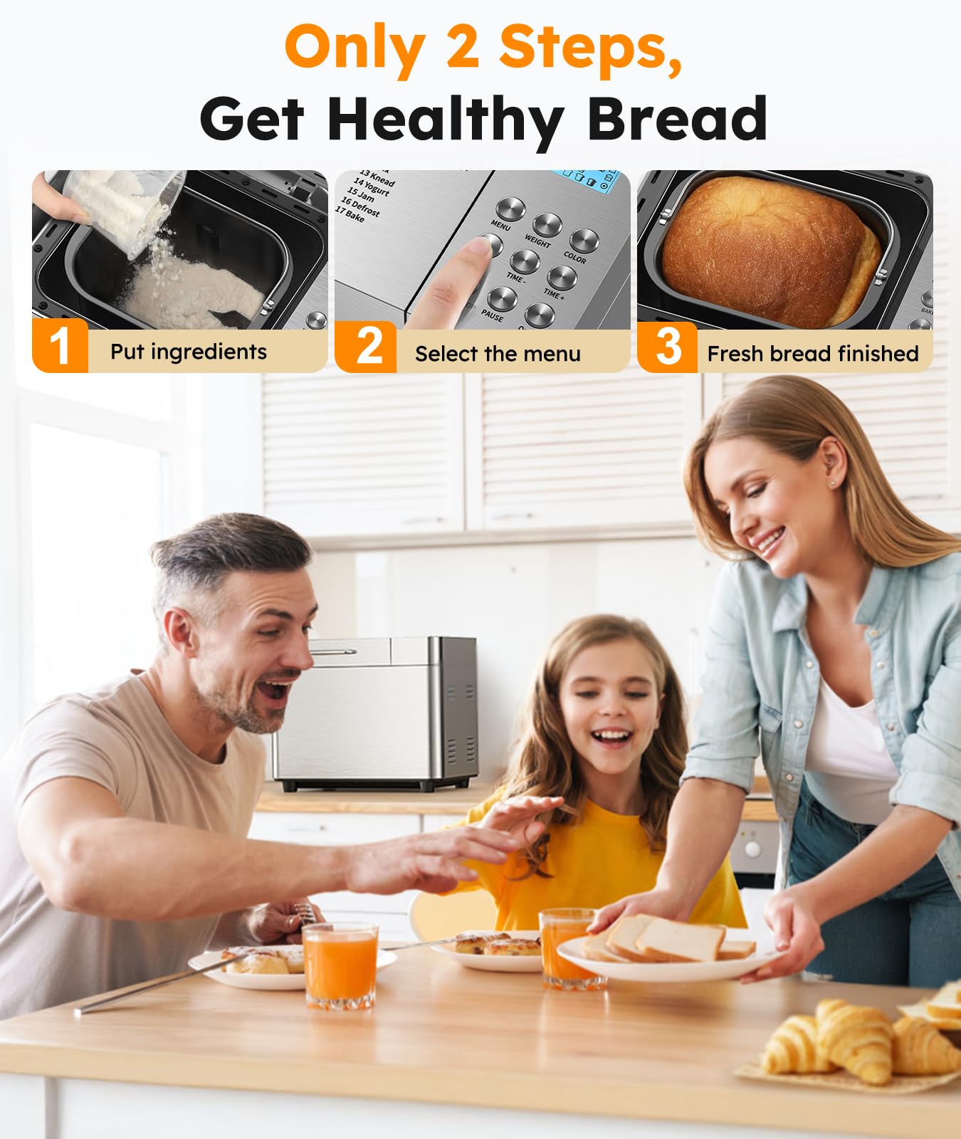 2Lb Bread Maker Machine, Osipoto 17 In 1 Automatic Stainless Steel Bread Machine, Non-Stick, Beginner-Friendly Controls, 15 Hour